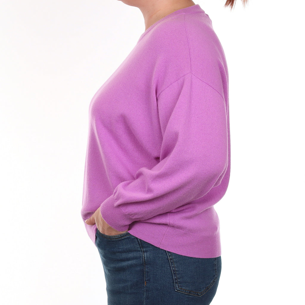 Brand New Begg & Co Deep Mauve Cashmere Slouchy Crew Neck Jumper Large