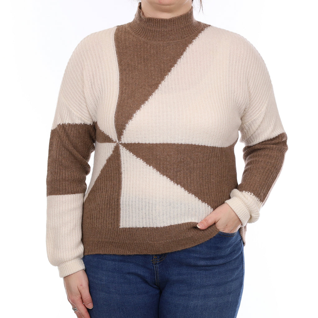 Mocha and Cream Chunky Cashmere Turtleneck Jumper Large