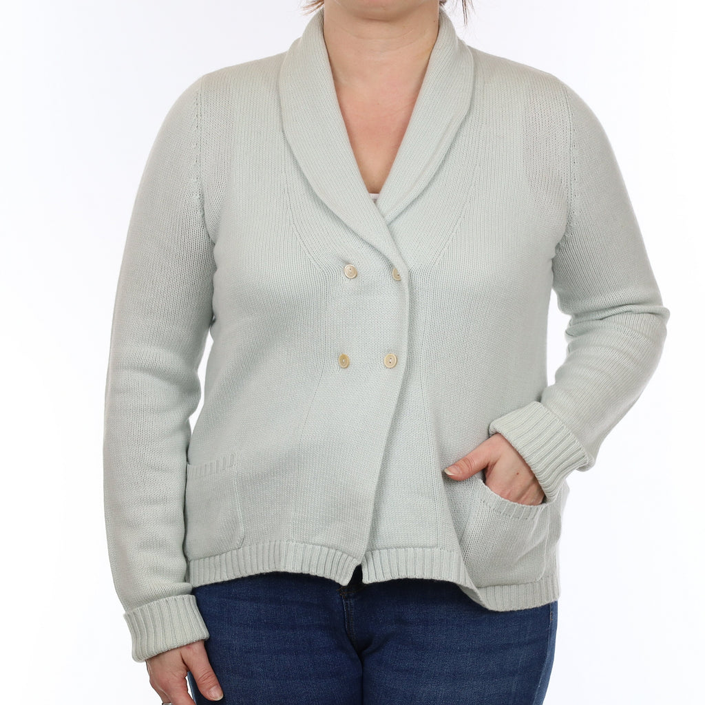 Italian Manrico Pale Mint Cashmere Shawl Collar Cardigan Large