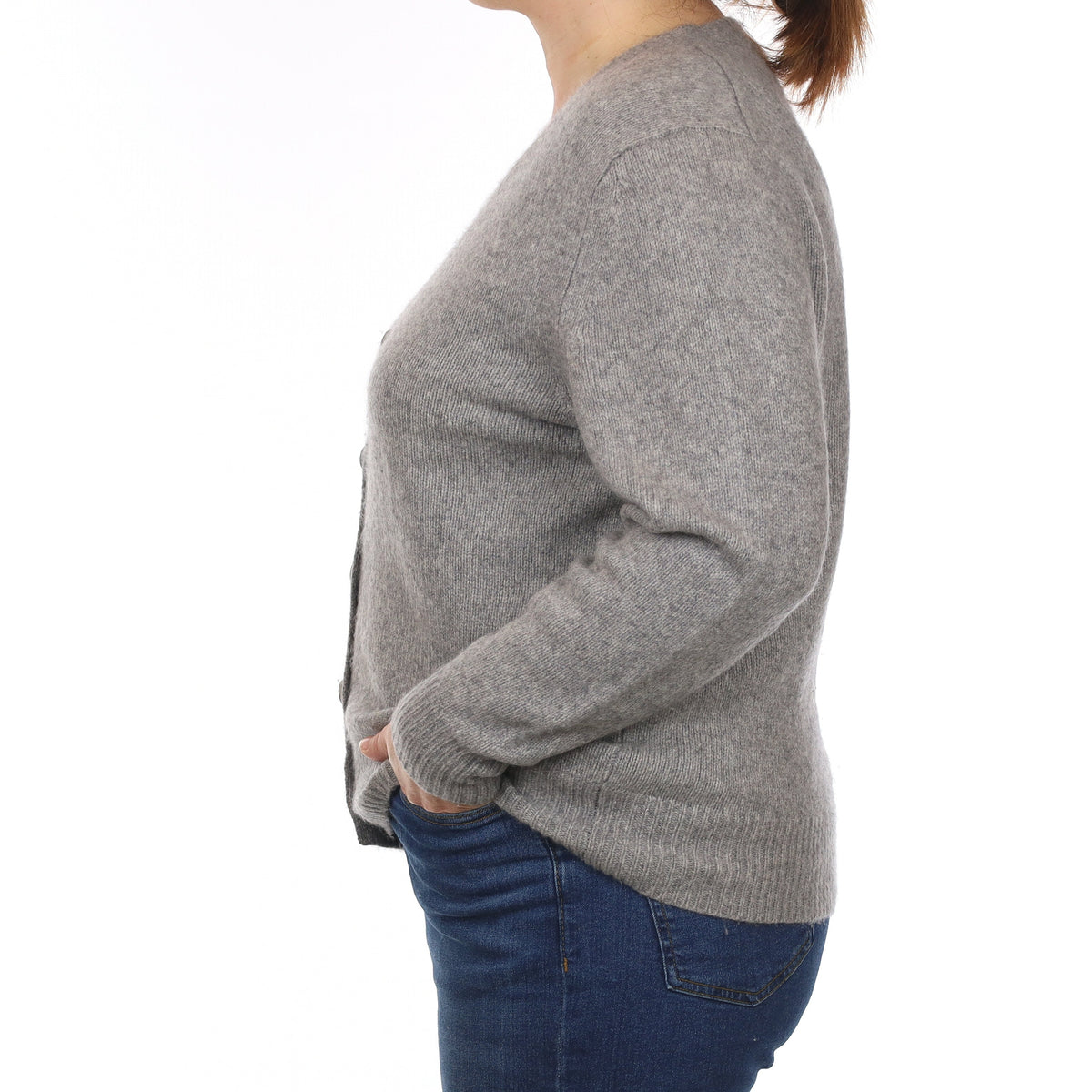 Smoke Grey Chunky Knit Cashmere V Neck Cardigan Large