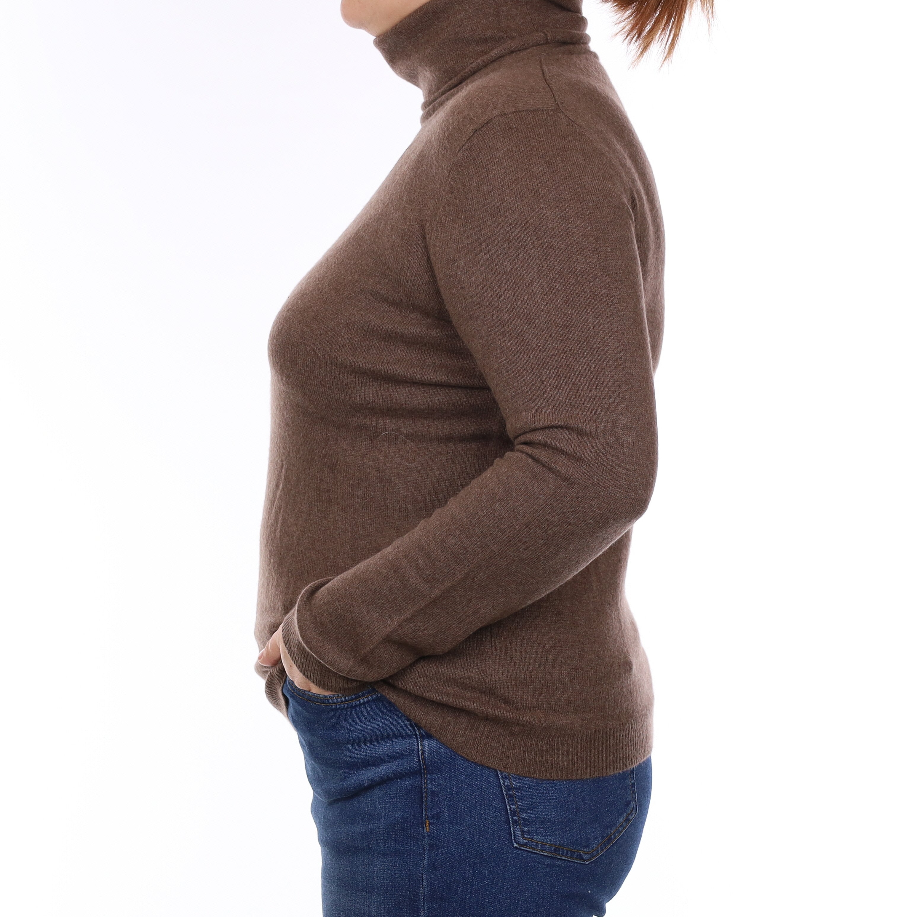 Mocha Brown Cashmere Polo Neck Jumper Large
