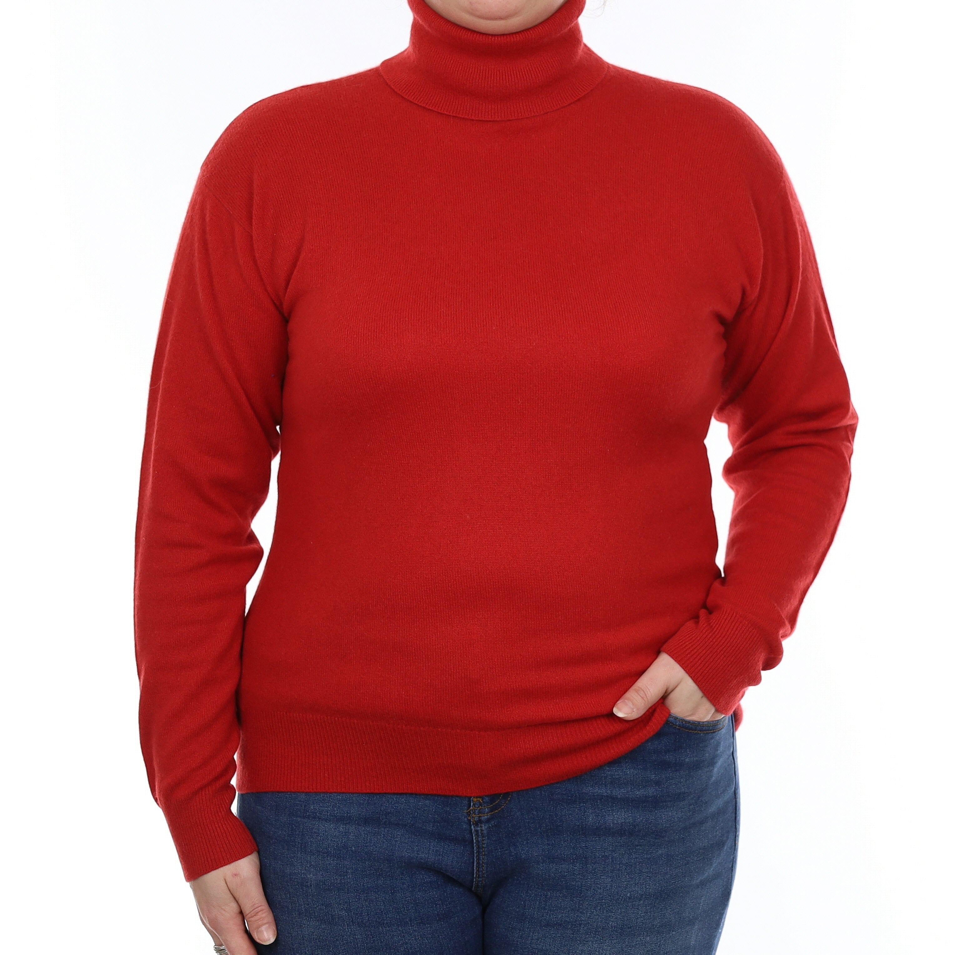 Scarlet Red Cashmere Polo Neck Jumper Large
