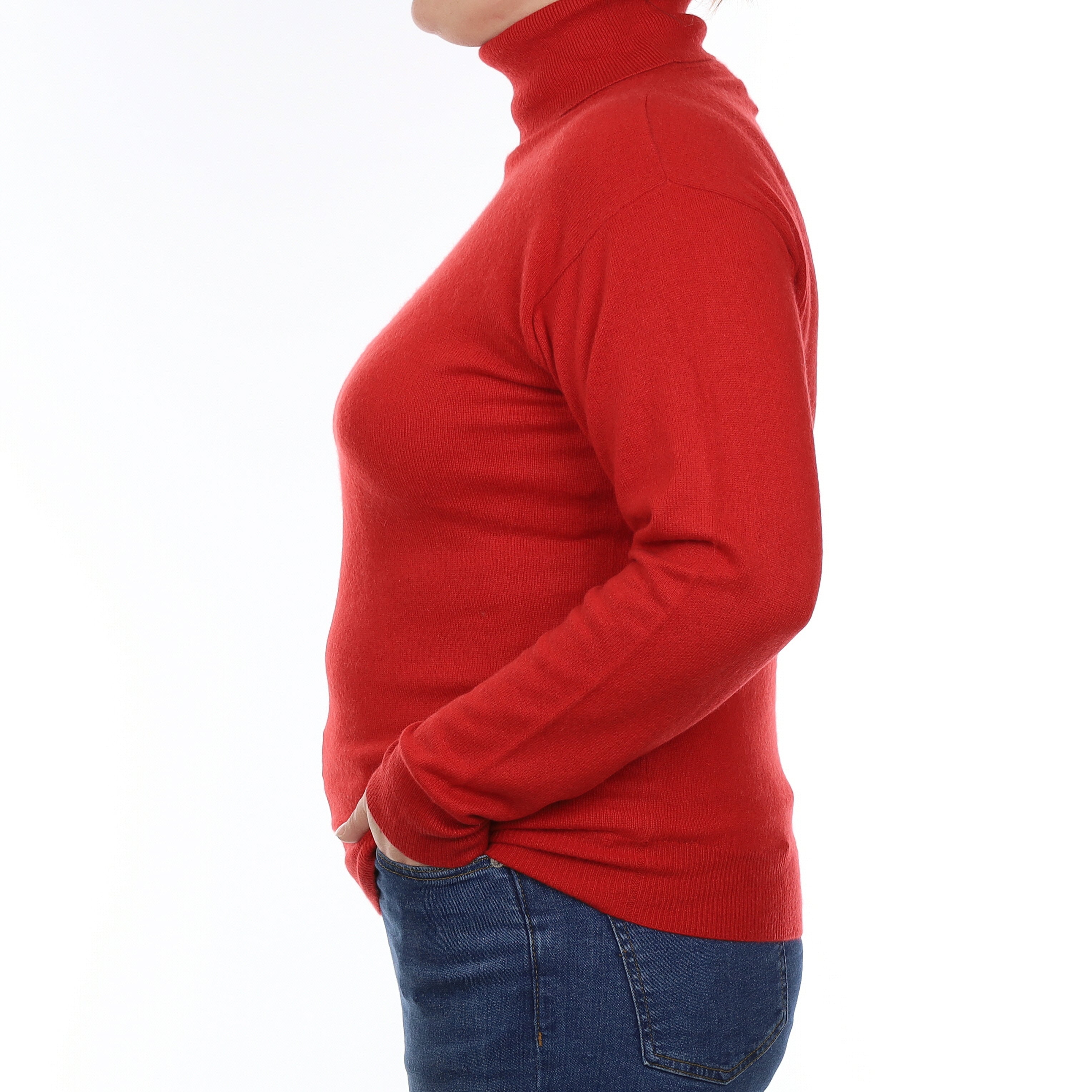Scarlet Red Cashmere Polo Neck Jumper Large