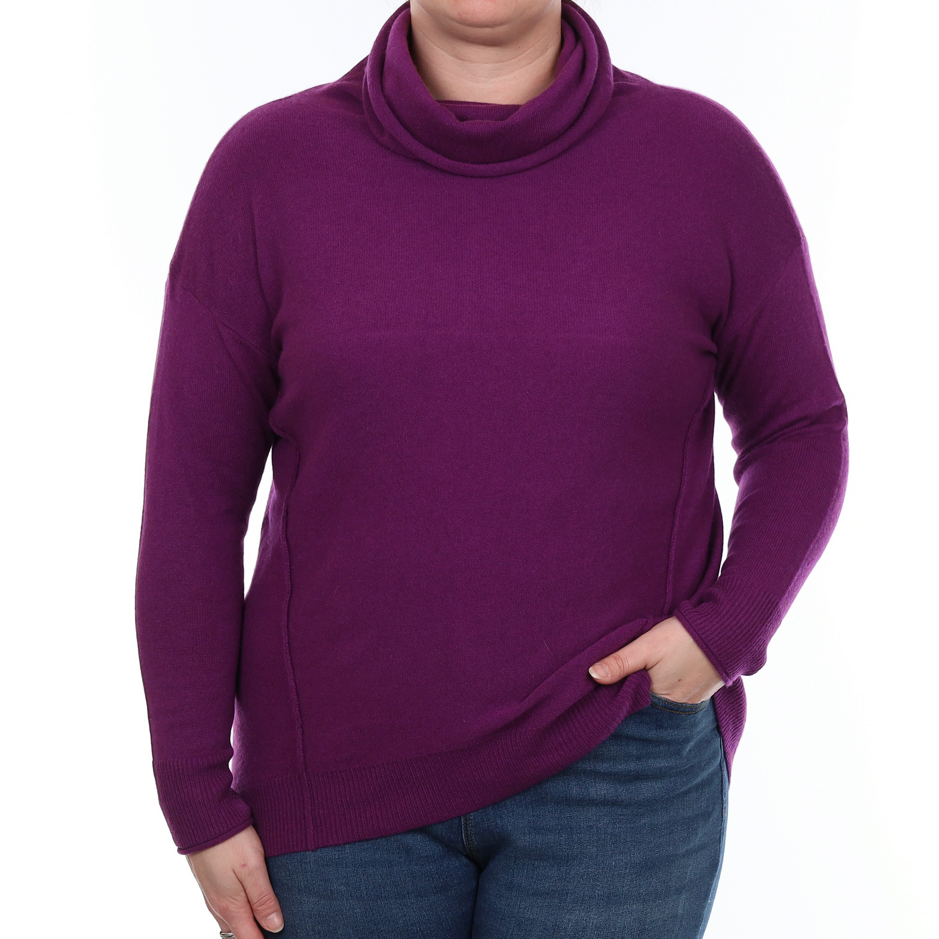 Viola Purple Cashmere Cowl Neck Jumper Large