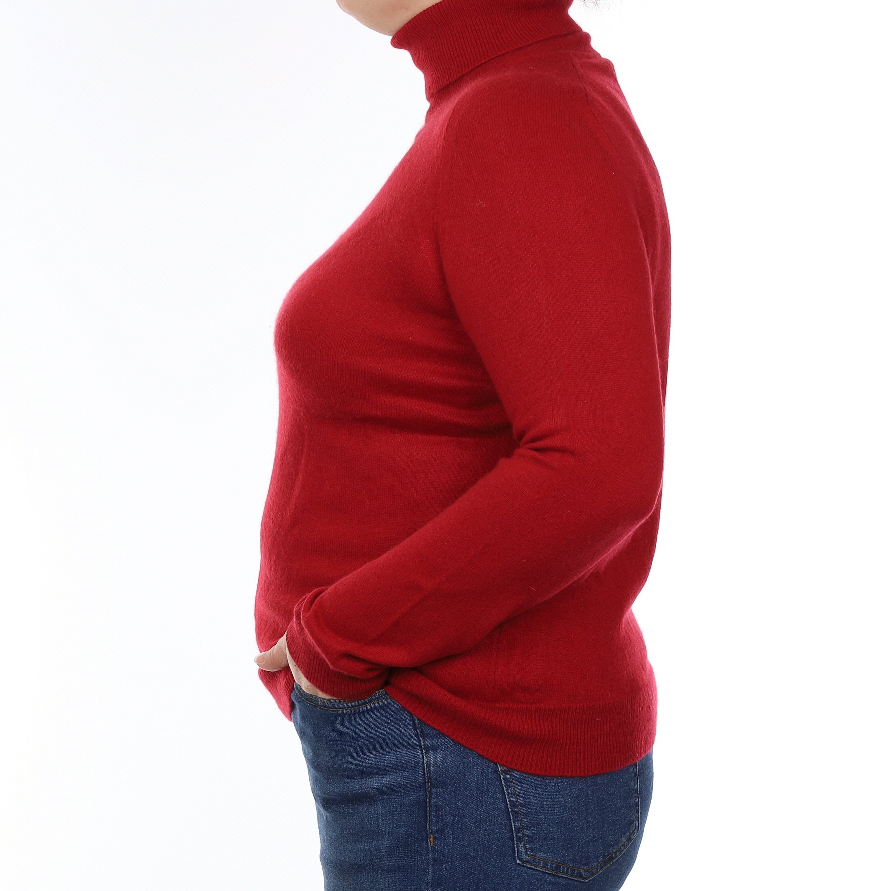 Crimson Red Cashmere Polo Neck Jumper Large