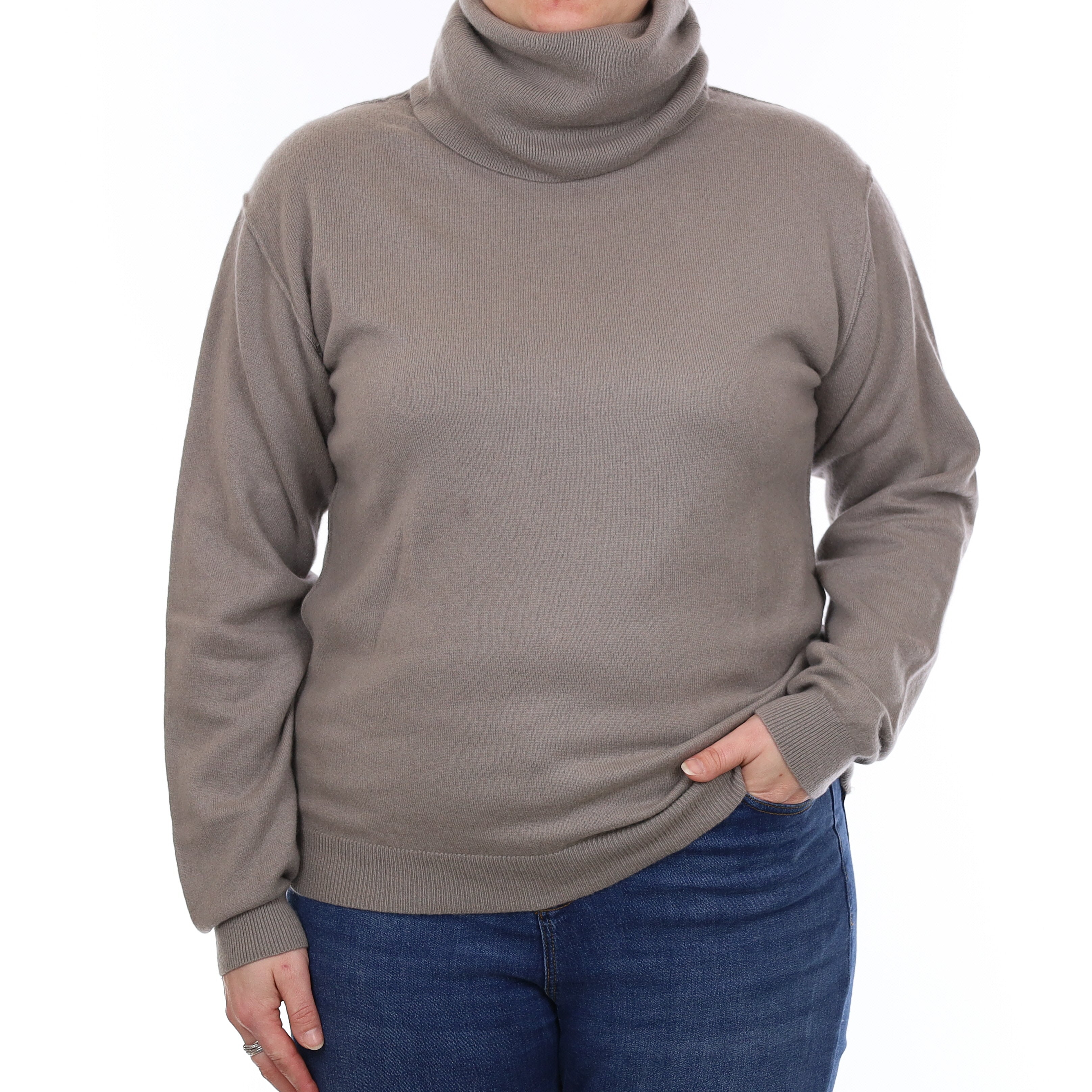 Putty Grey Cashmere Cowl Neck Jumper Large