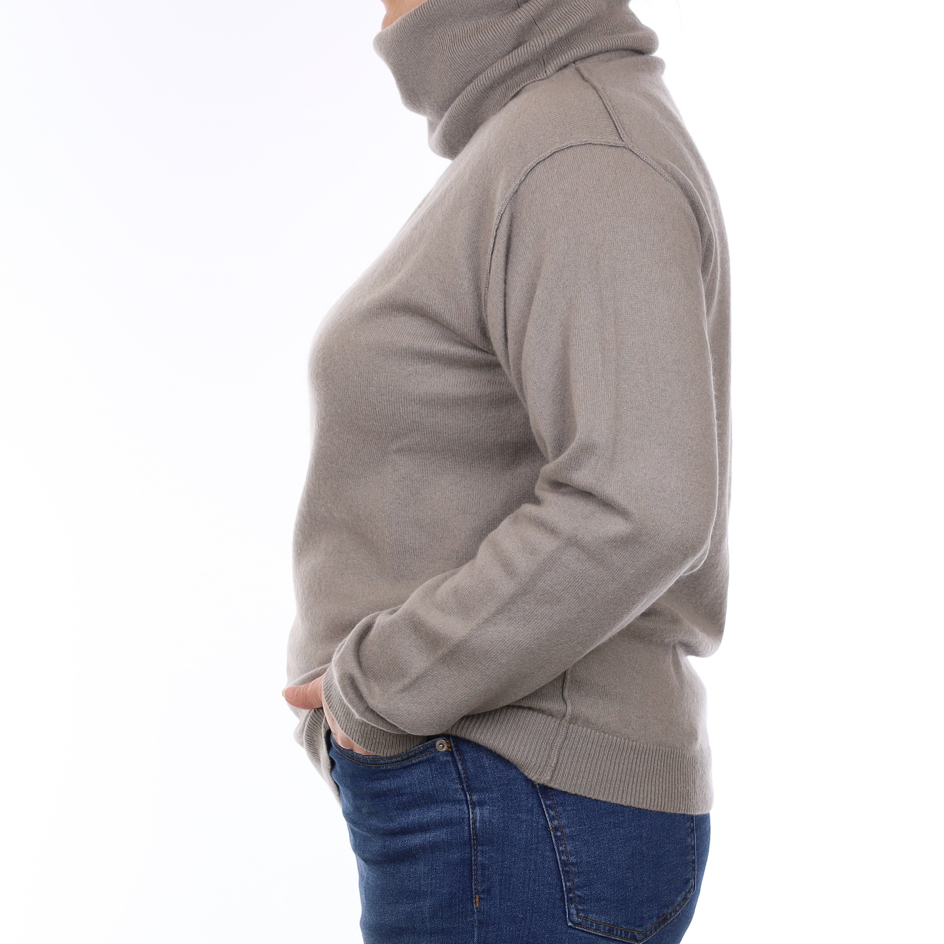 Putty Grey Cashmere Cowl Neck Jumper Large