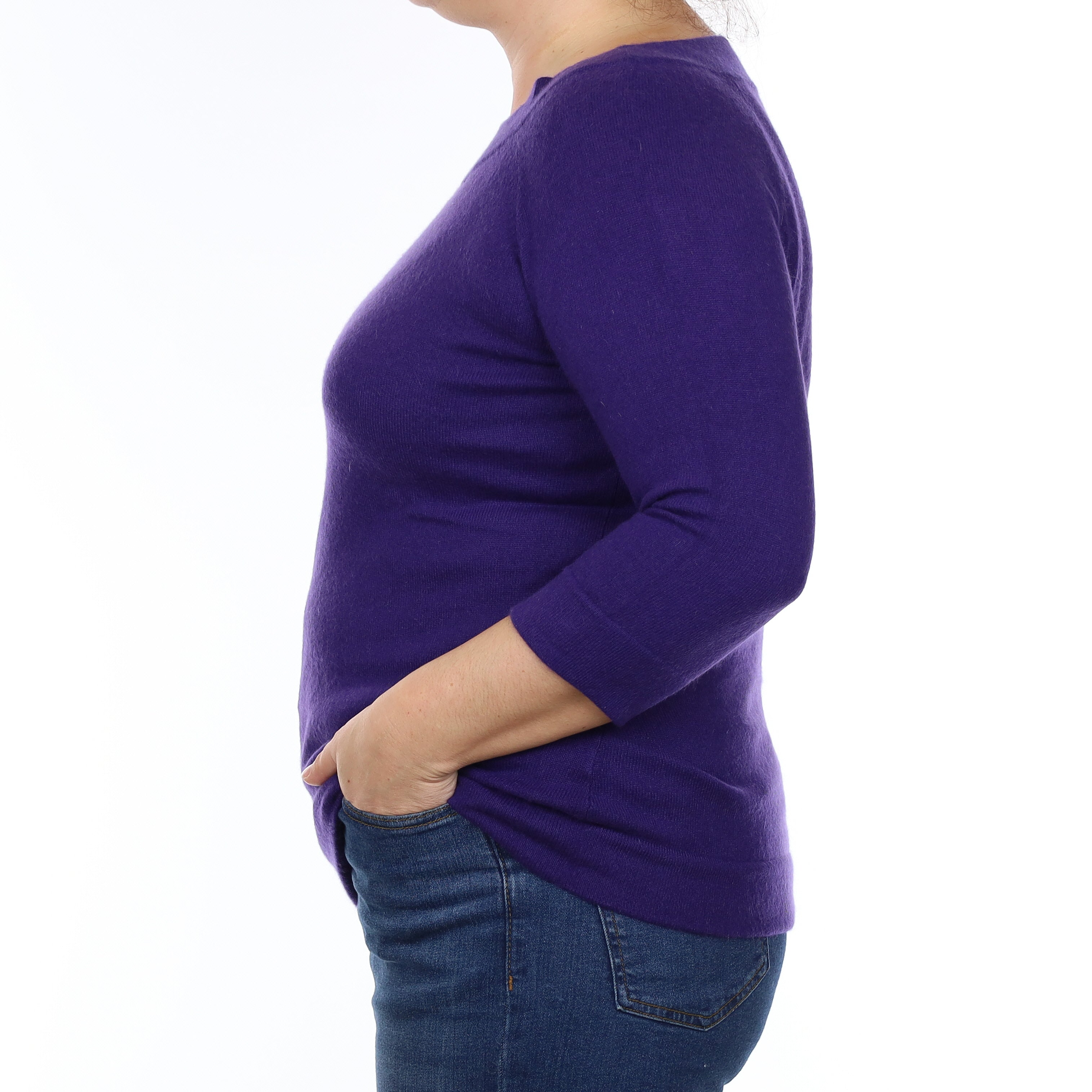 Iris Purple Cashmere 3/4 Sleeve Boat Neck Jumper Large