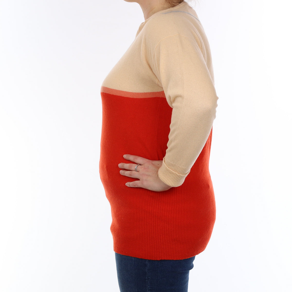Scottish Orange and Peach Pattern Cashmere Crew Neck Jumper Large