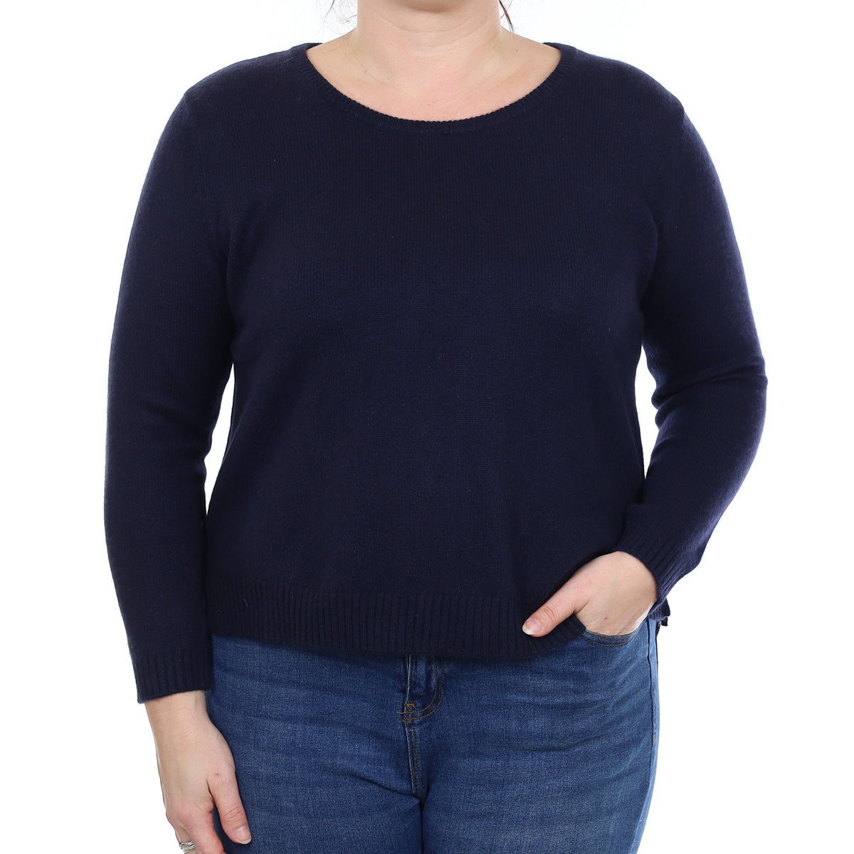 Navy Heavy Knit Cashmere Crew Neck Jumper Large