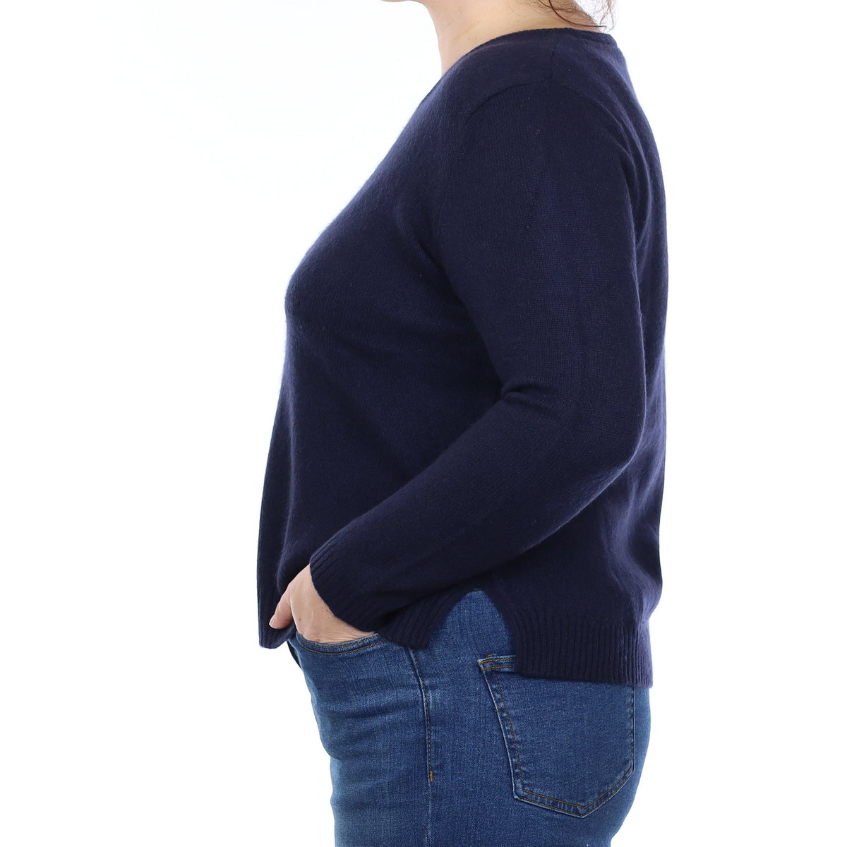 Navy Heavy Knit Cashmere Crew Neck Jumper Large