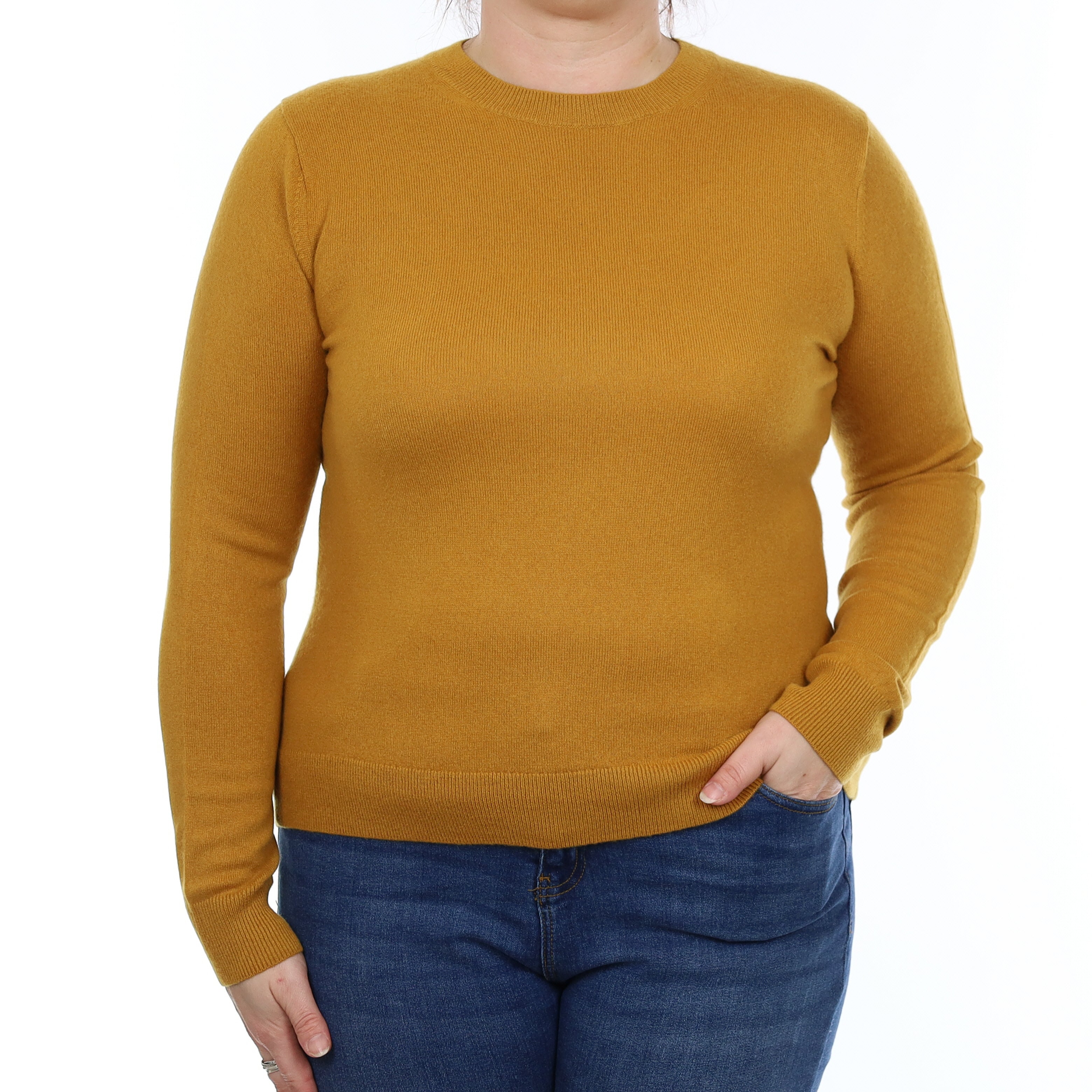 Deep Mustard Yellow Cashmere Crew Neck Jumper Large