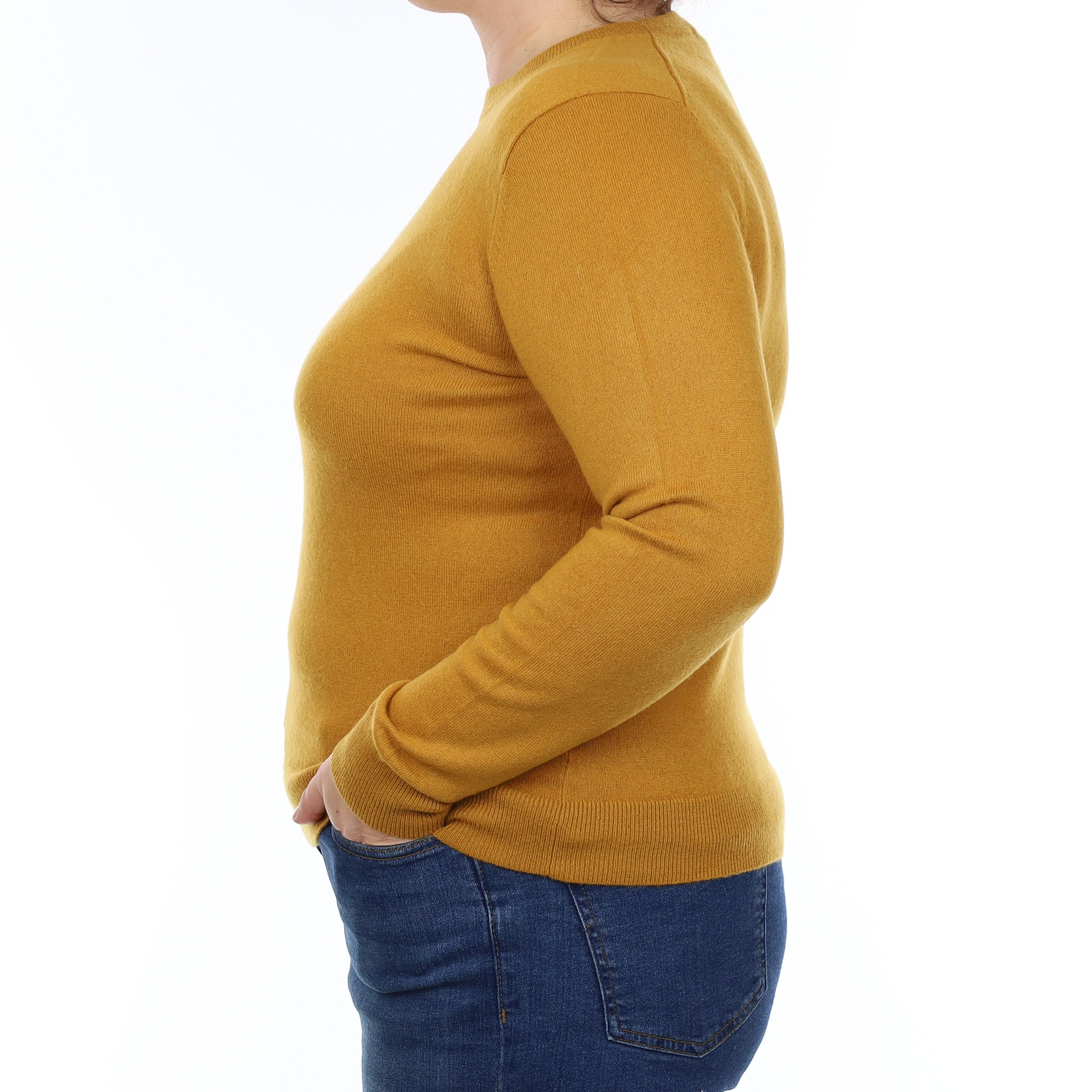 Deep Mustard Yellow Cashmere Crew Neck Jumper Large