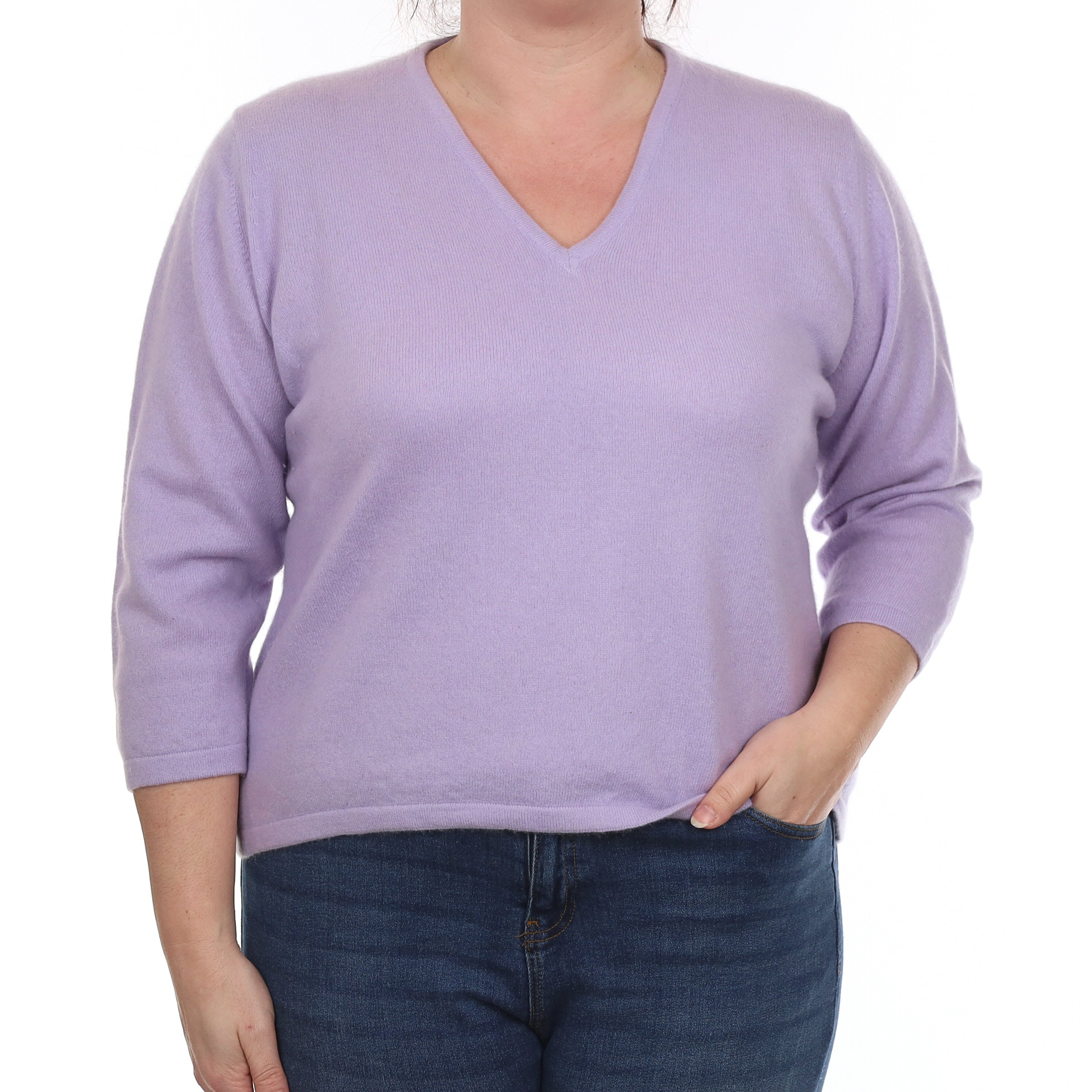 Pale Purple Cashmere V Neck Jumper Large