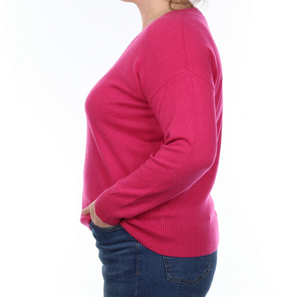 Fuchsia Pink Cashmere V Neck Jumper Large