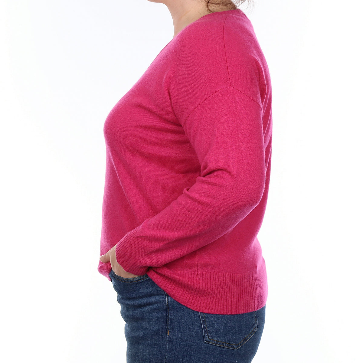 Fuchsia Pink Cashmere V Neck Jumper Large