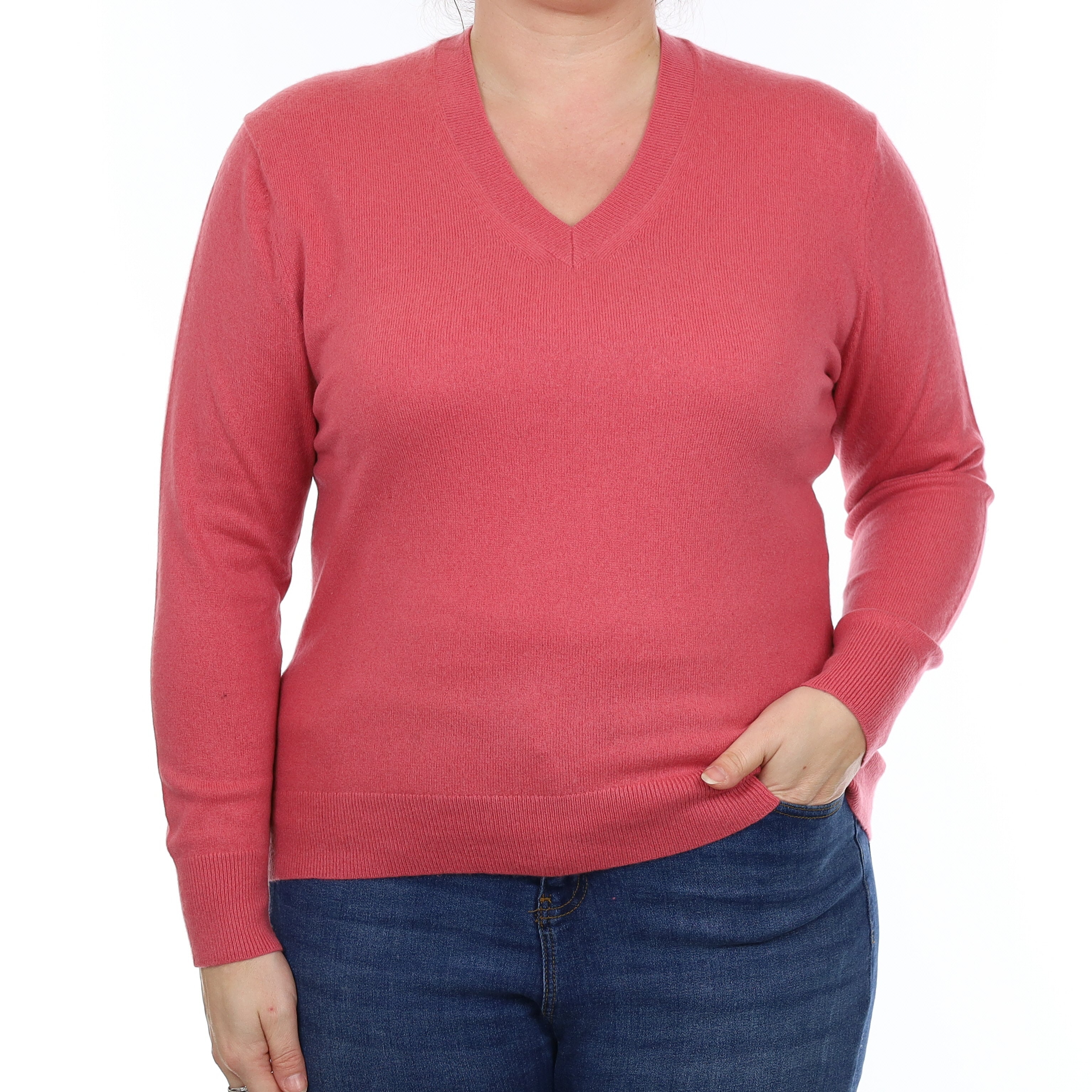 Loganberry Pink Cashmere V Neck Jumper Large