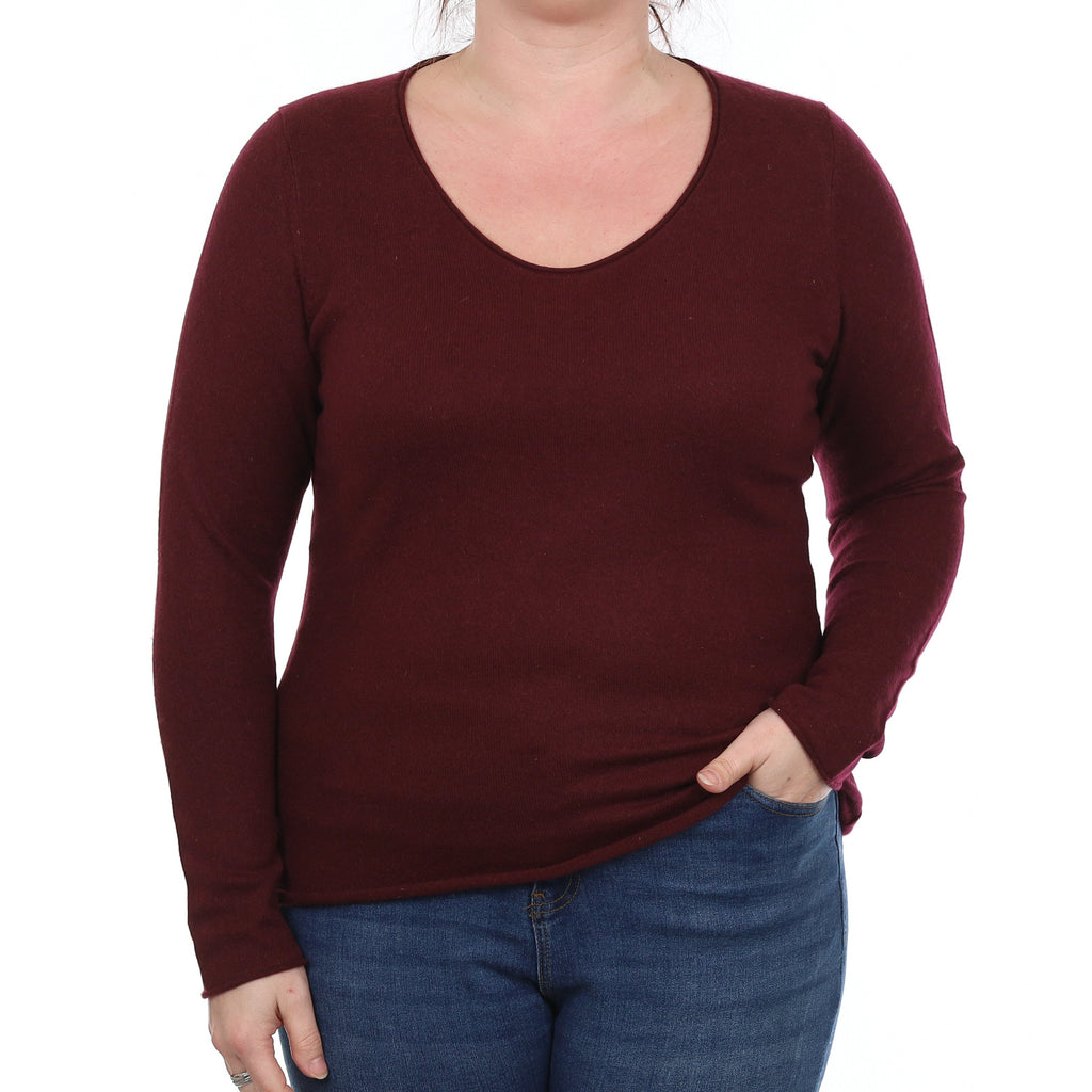 Mulberry Red Cashmere V Neck Jumper Large