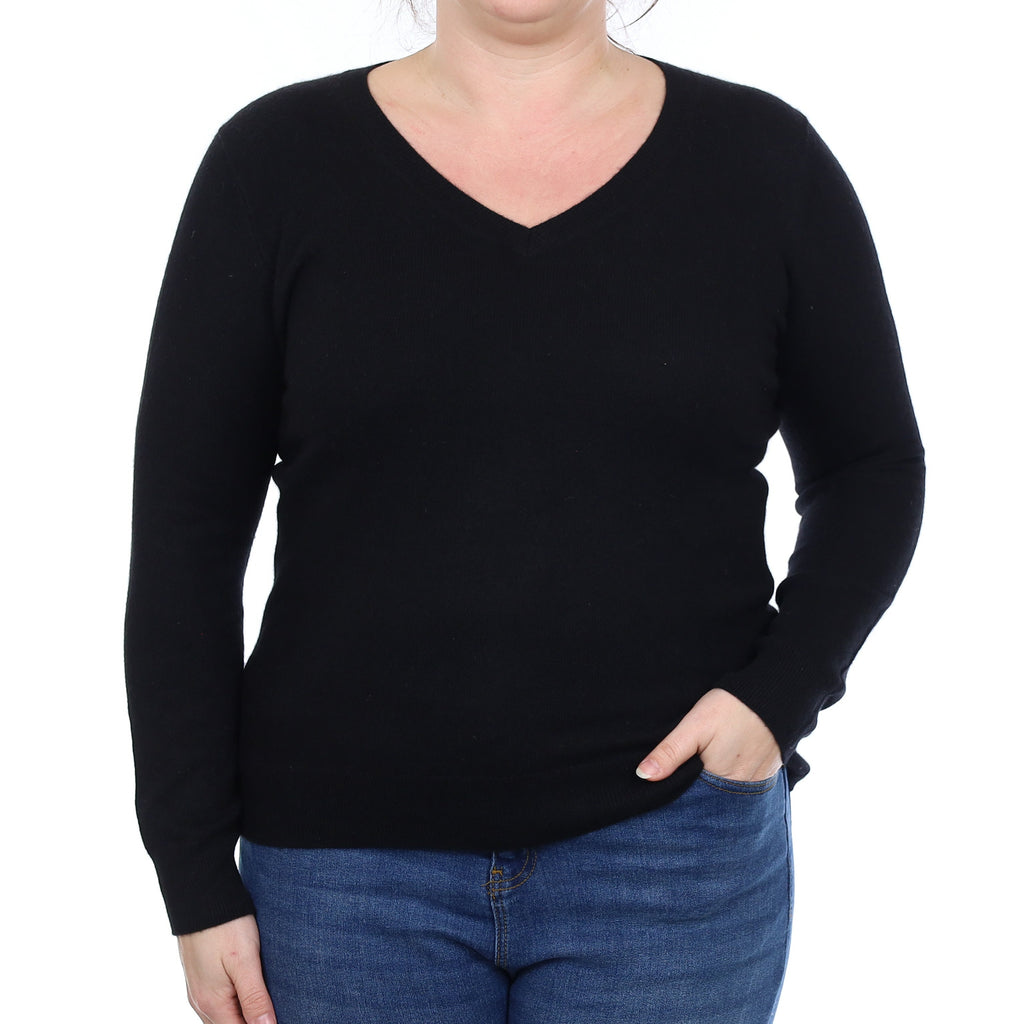 Black Cashmere V Neck Jumper Large