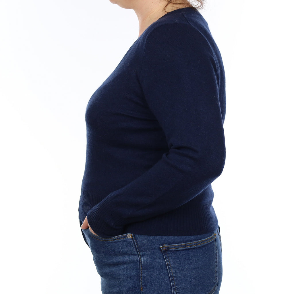 Navy Blue Cashmere V Neck Jumper Large