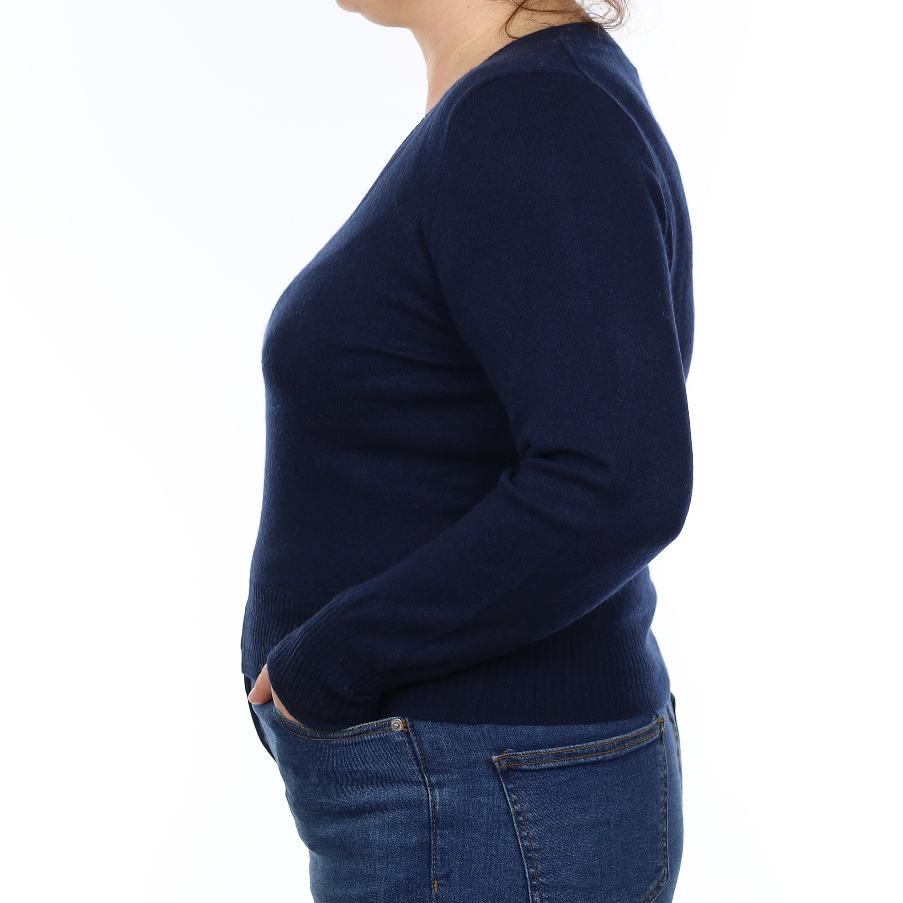 Navy Blue Cashmere V Neck Jumper Large