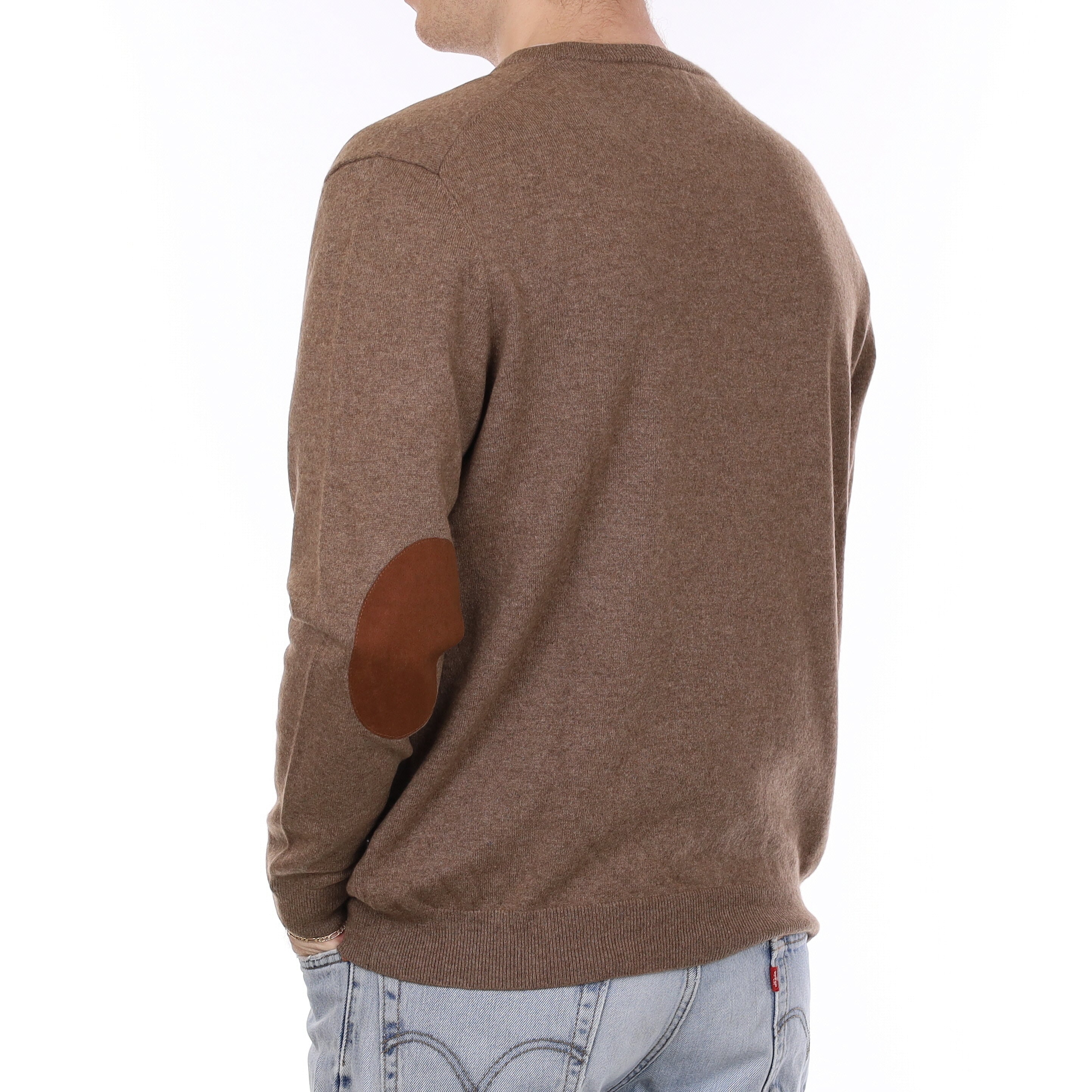 Men's Latte Brown Cashmere V Neck Jumper Large