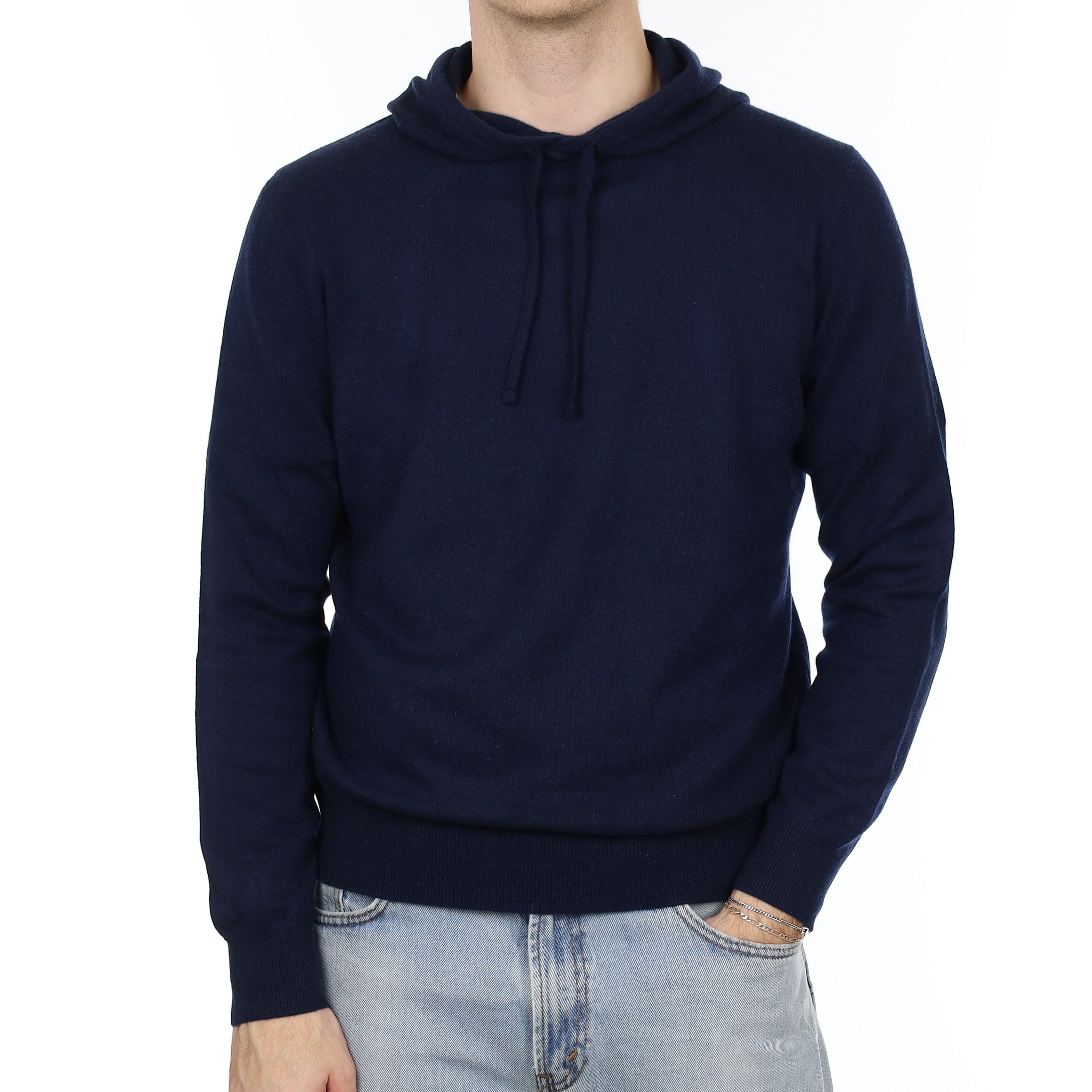 Men's Navy Cashmere Hoodie Jumper Large