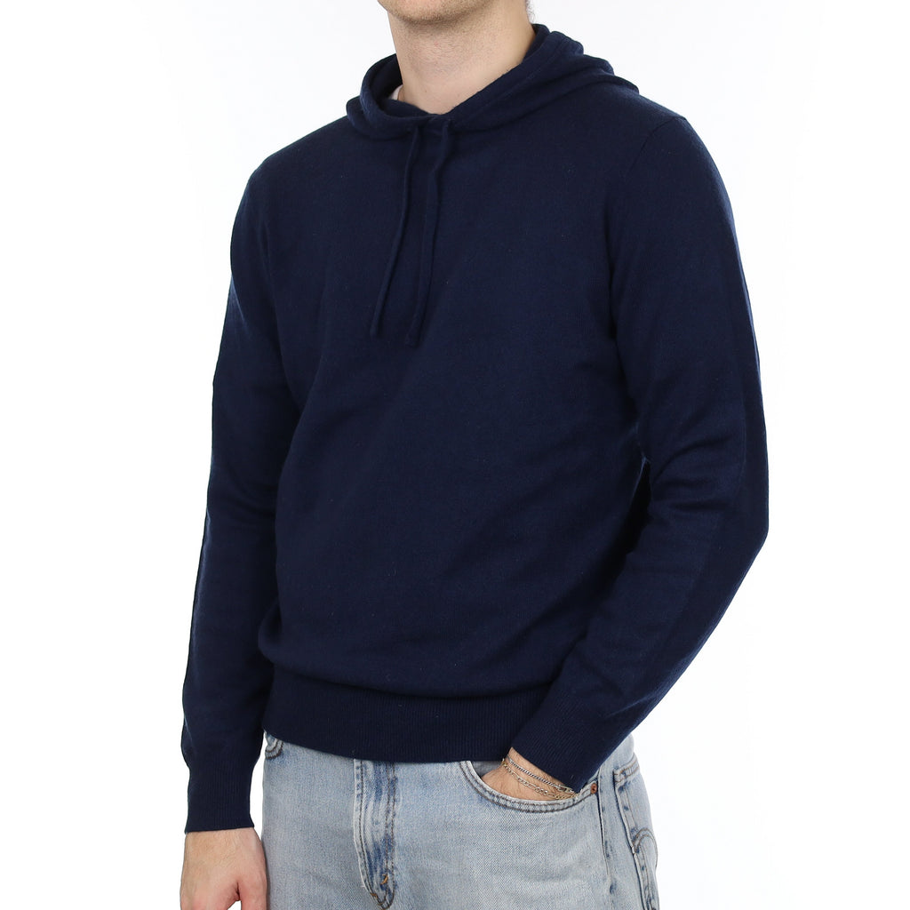 Men's Navy Cashmere Hoodie Jumper Large