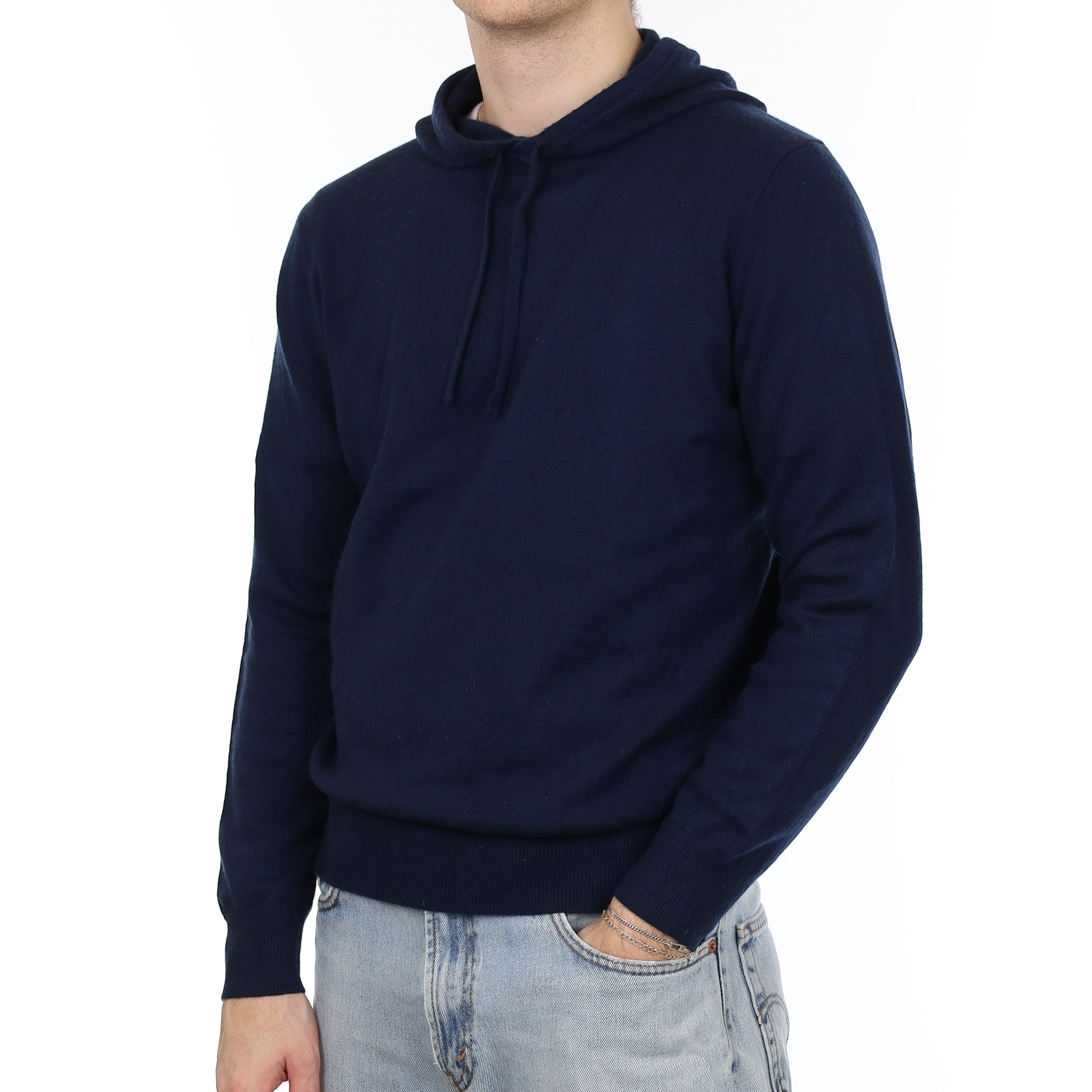 Men's Navy Cashmere Hoodie Jumper Large