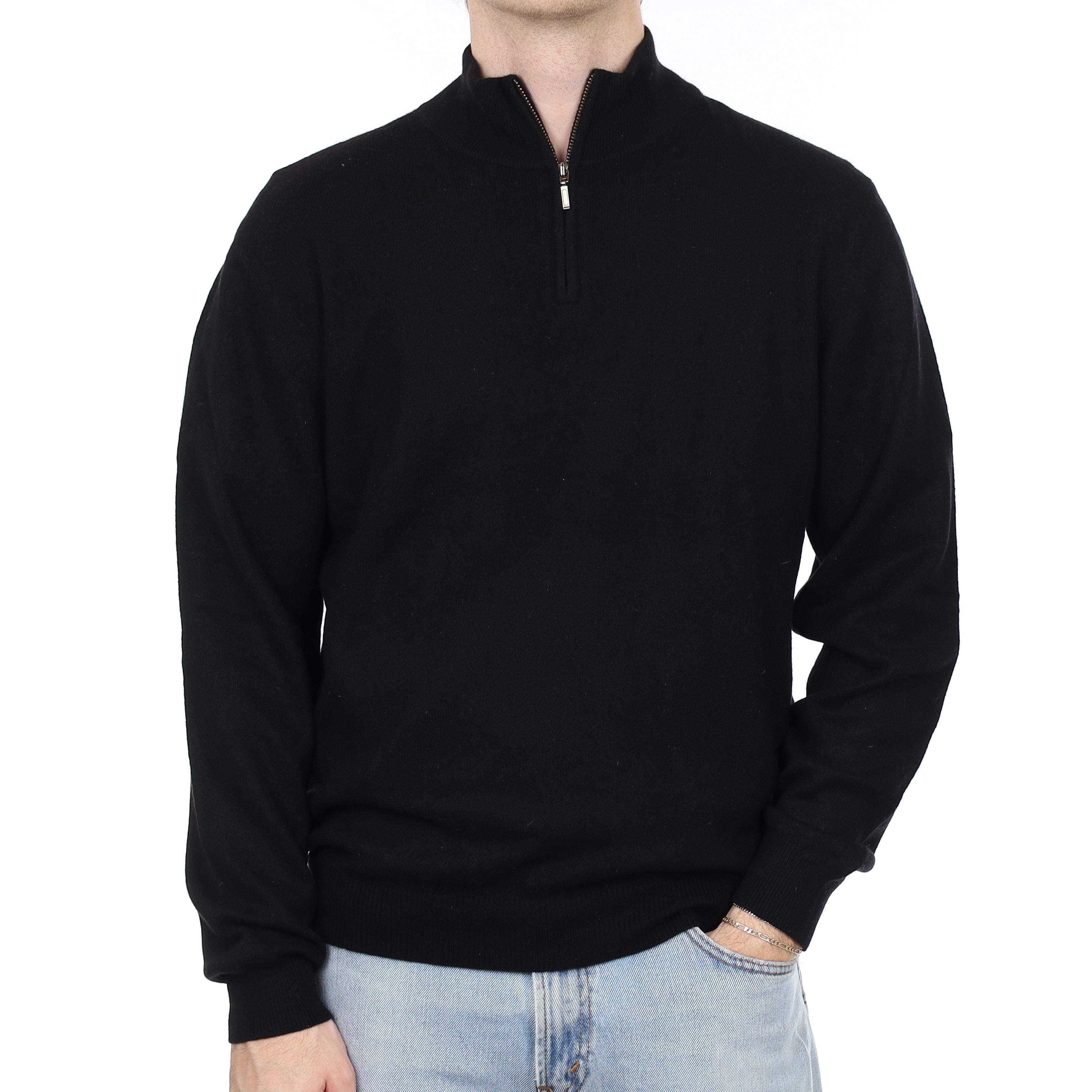 Men's Black Cashmere 1/4 Zip Jumper Large