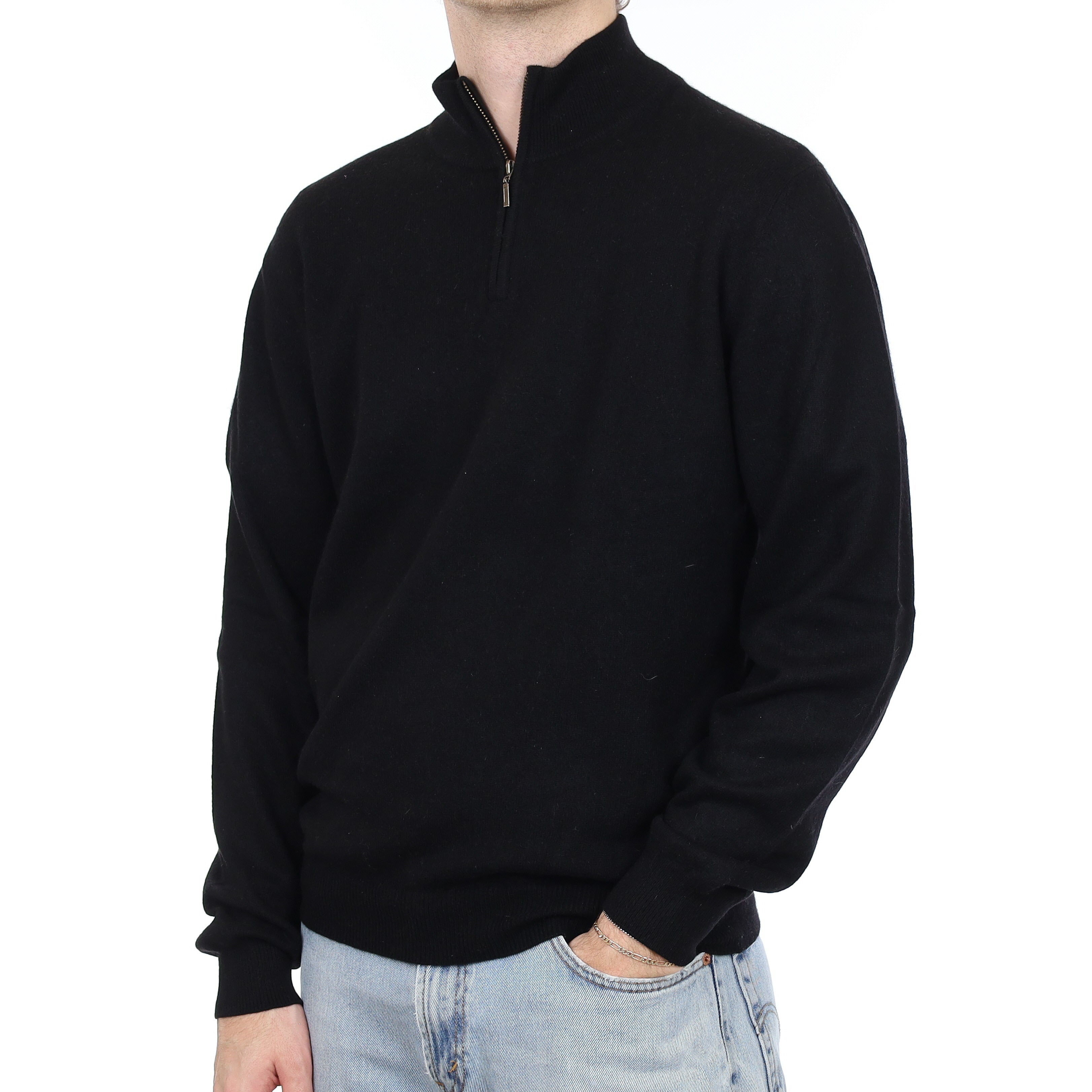 Men's Black Cashmere 1/4 Zip Jumper Large
