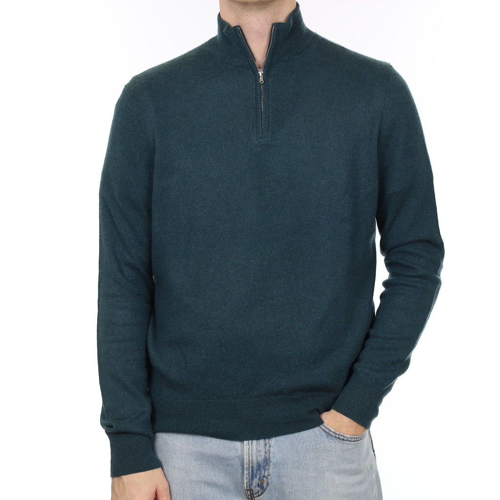 Men's Forest Green Cashmere 1/4 Zip Jumper Large