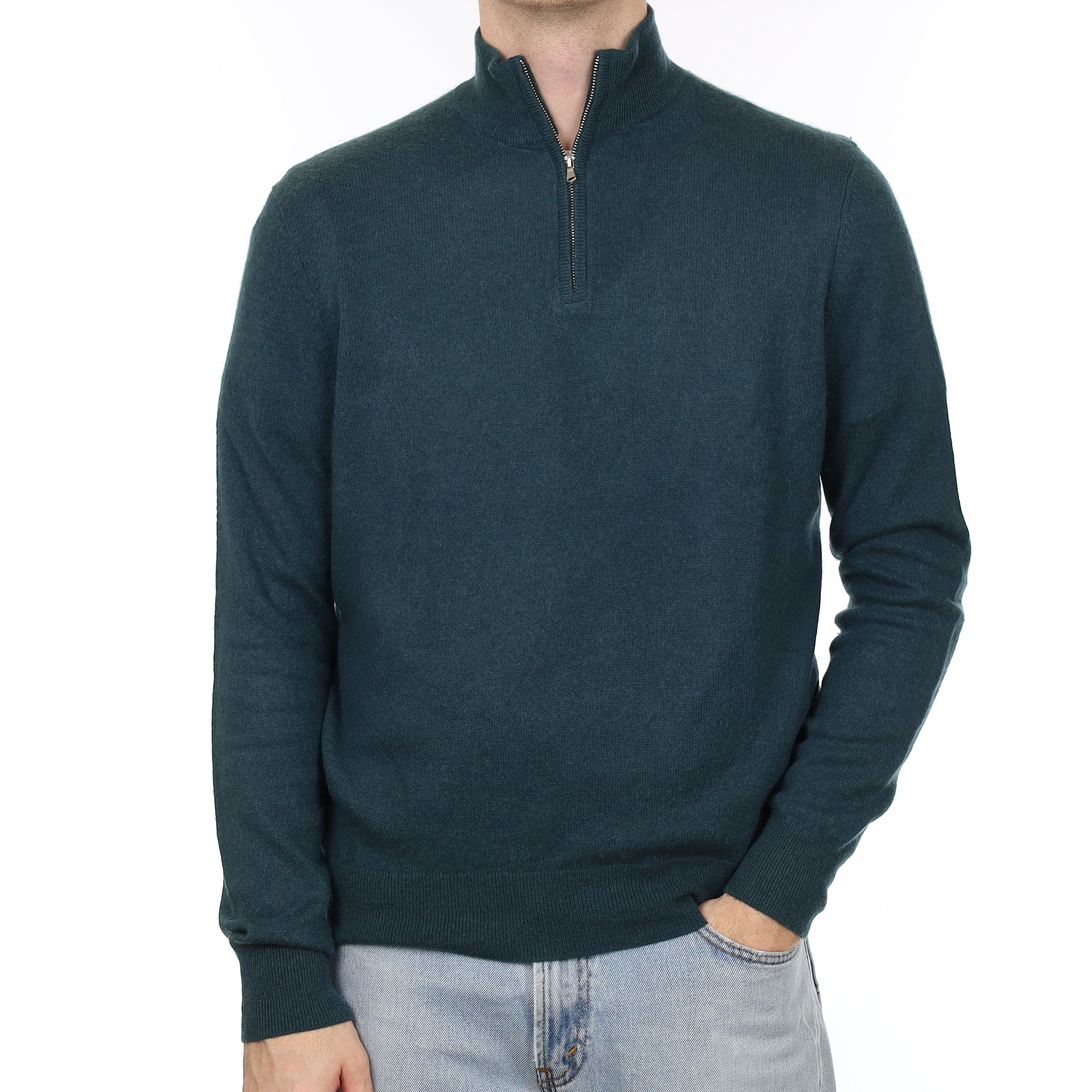 Men's Forest Green Cashmere 1/4 Zip Jumper Large