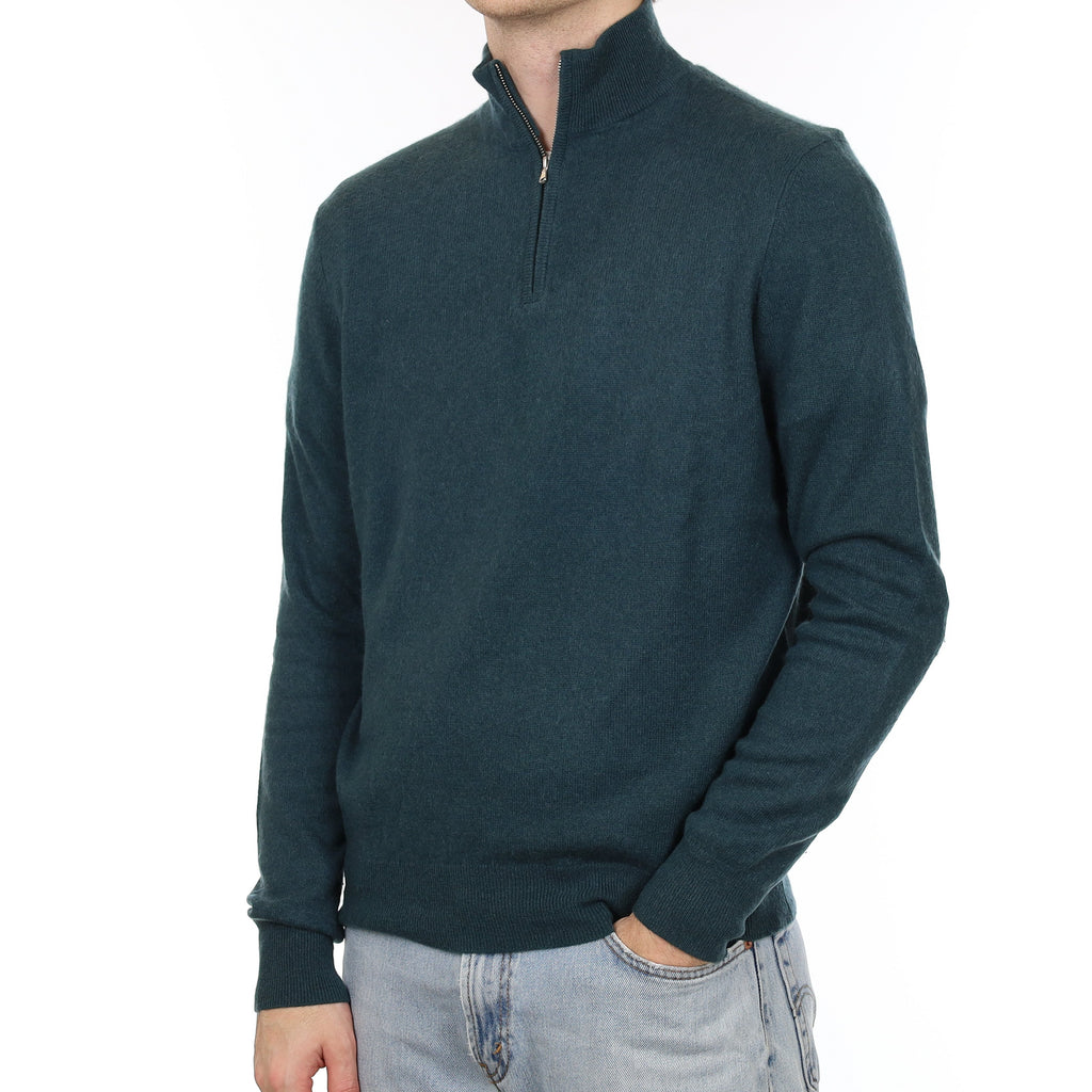 Men's Forest Green Cashmere 1/4 Zip Jumper Large