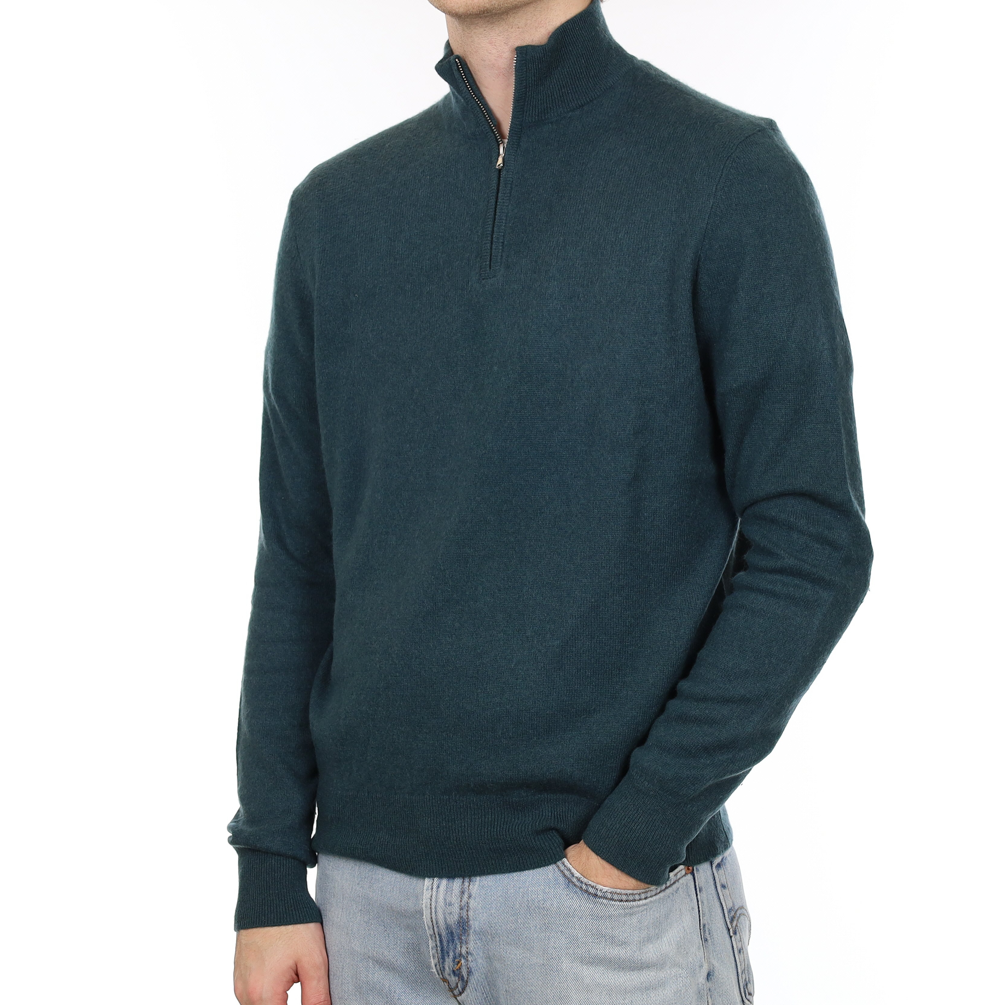 Men's Forest Green Cashmere 1/4 Zip Jumper Large