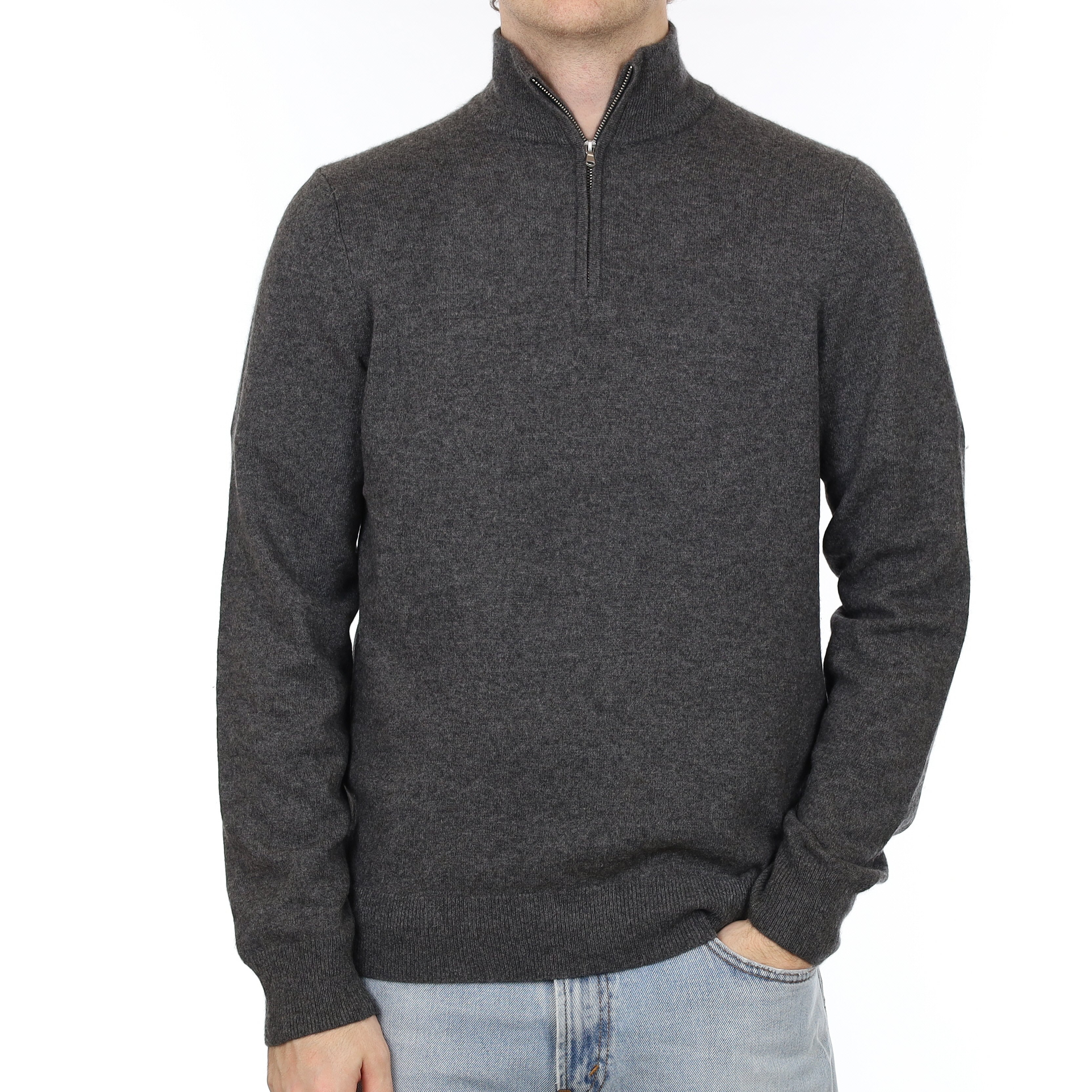 Men's Granite Grey Cashmere 1/4 Zip Jumper Large