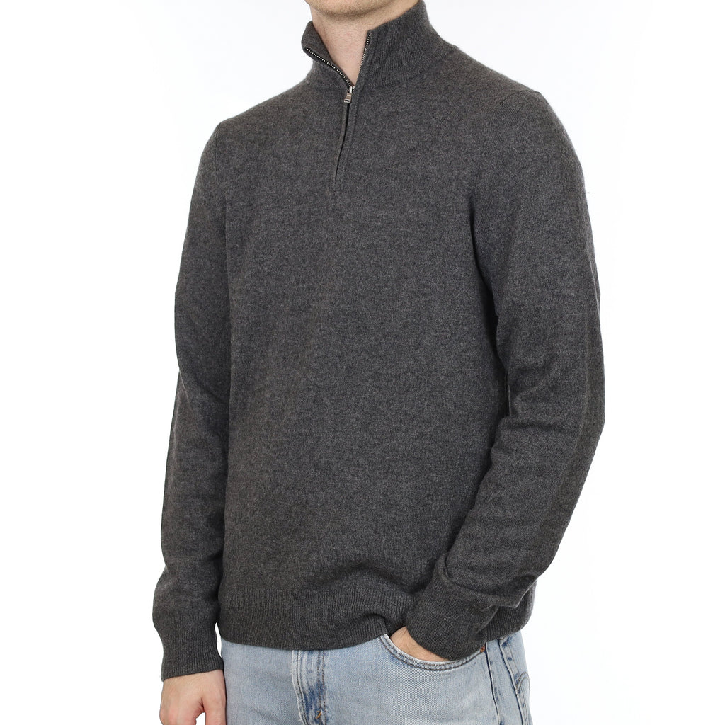 Men's Granite Grey Cashmere 1/4 Zip Jumper Large