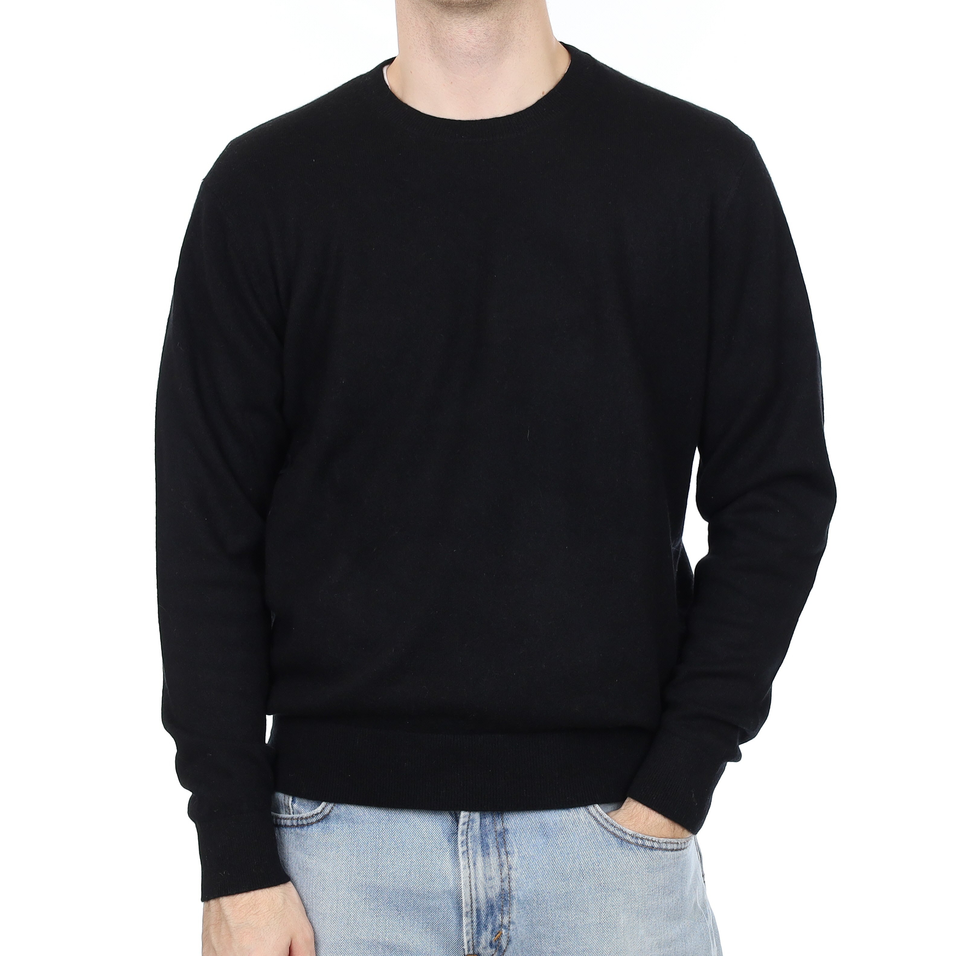 Men's Black Cashmere Crew Neck Jumper Large