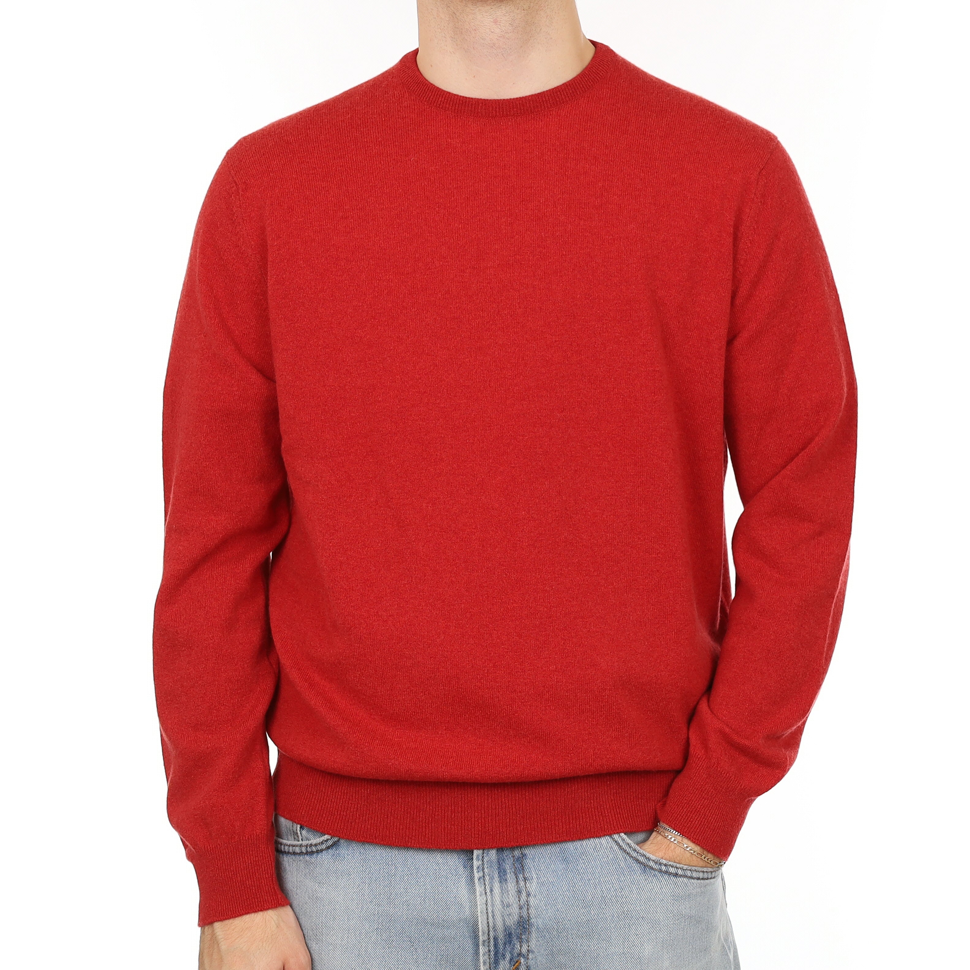 Men's Brand New Begg & Co Scarlet Red Cashmere Crew Neck Jumper Large