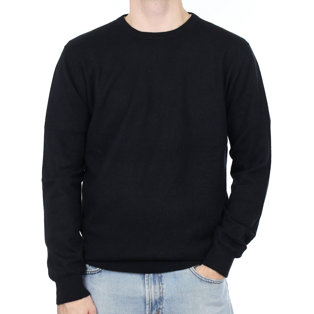 Men's Black Cashmere Crew Neck Jumper Large
