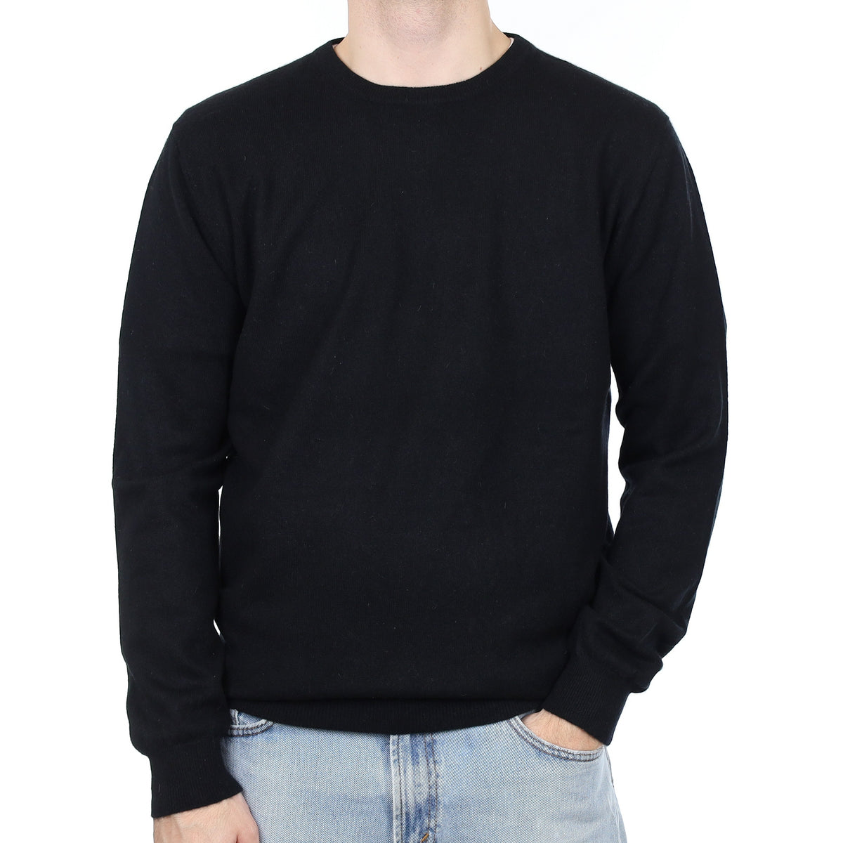 Men's Black Cashmere Crew Neck Jumper Large