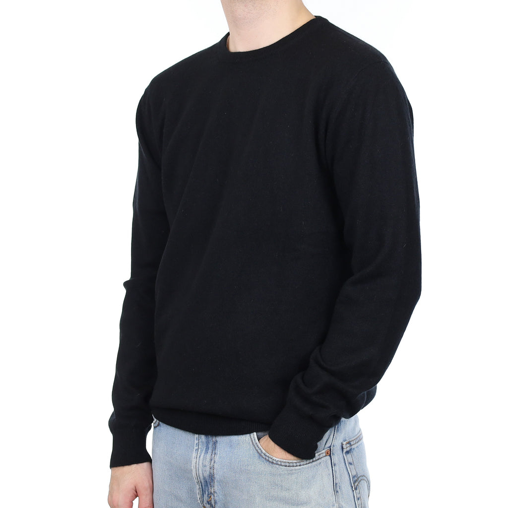Men's Black Cashmere Crew Neck Jumper Large