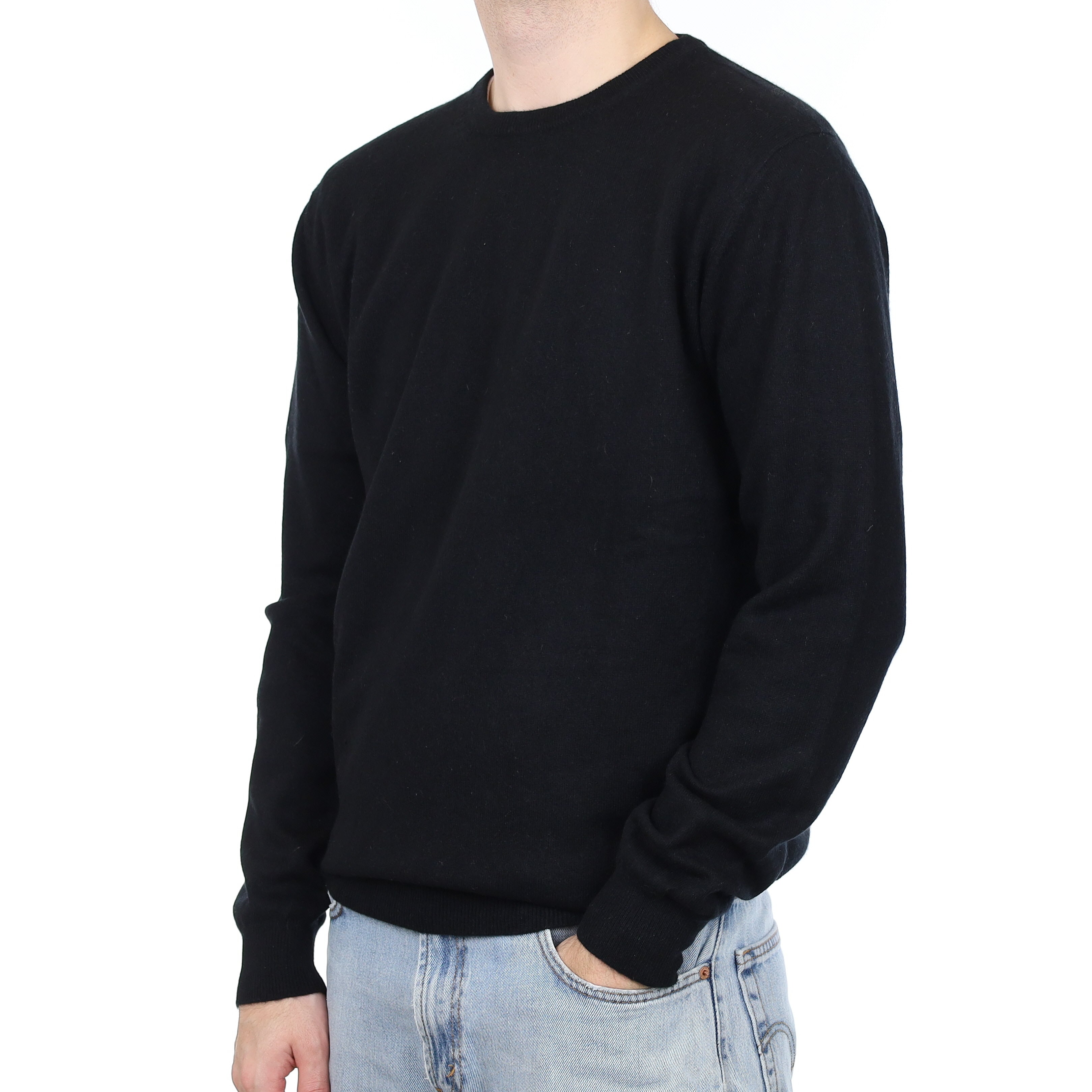 Men's Black Cashmere Crew Neck Jumper Large