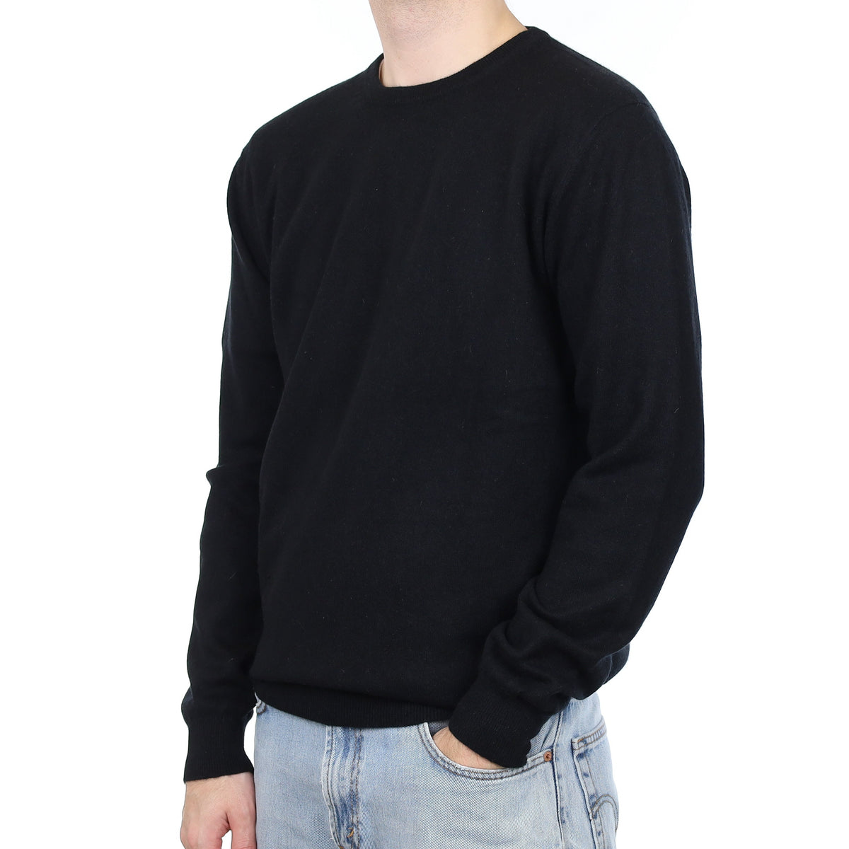 Men's Black Cashmere Crew Neck Jumper Large