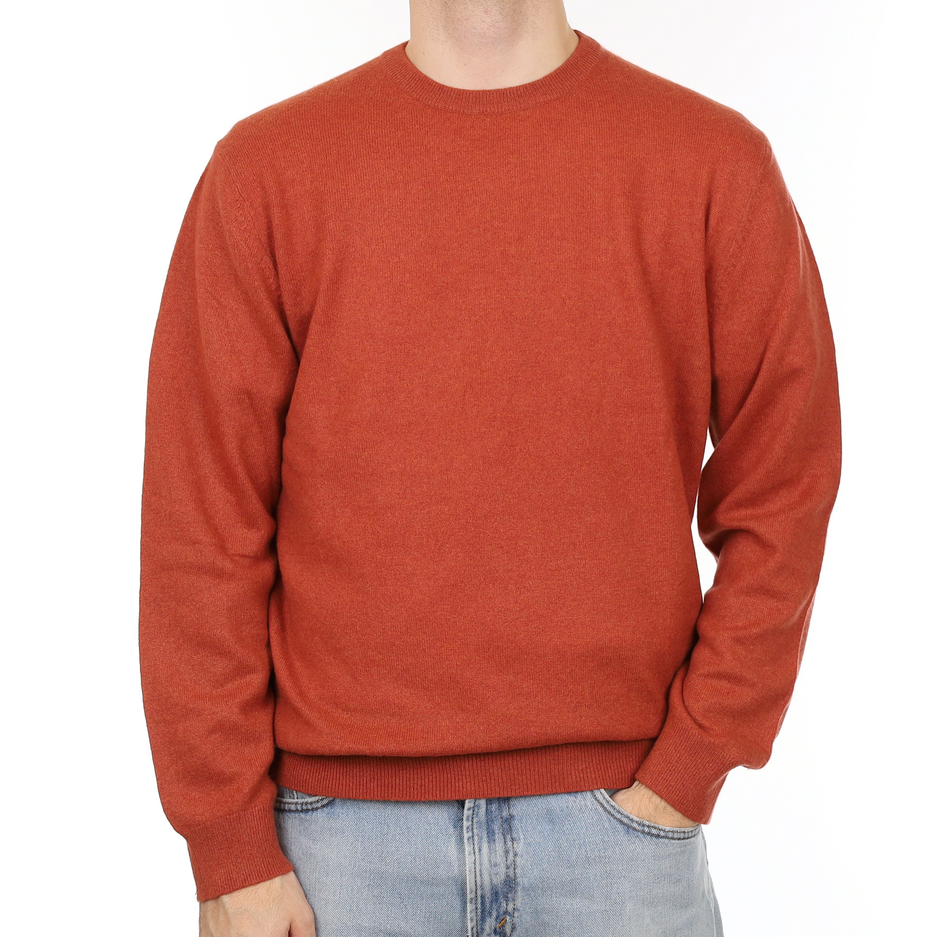 Men's Burnt Orange Cashmere Crew Neck Jumper Large