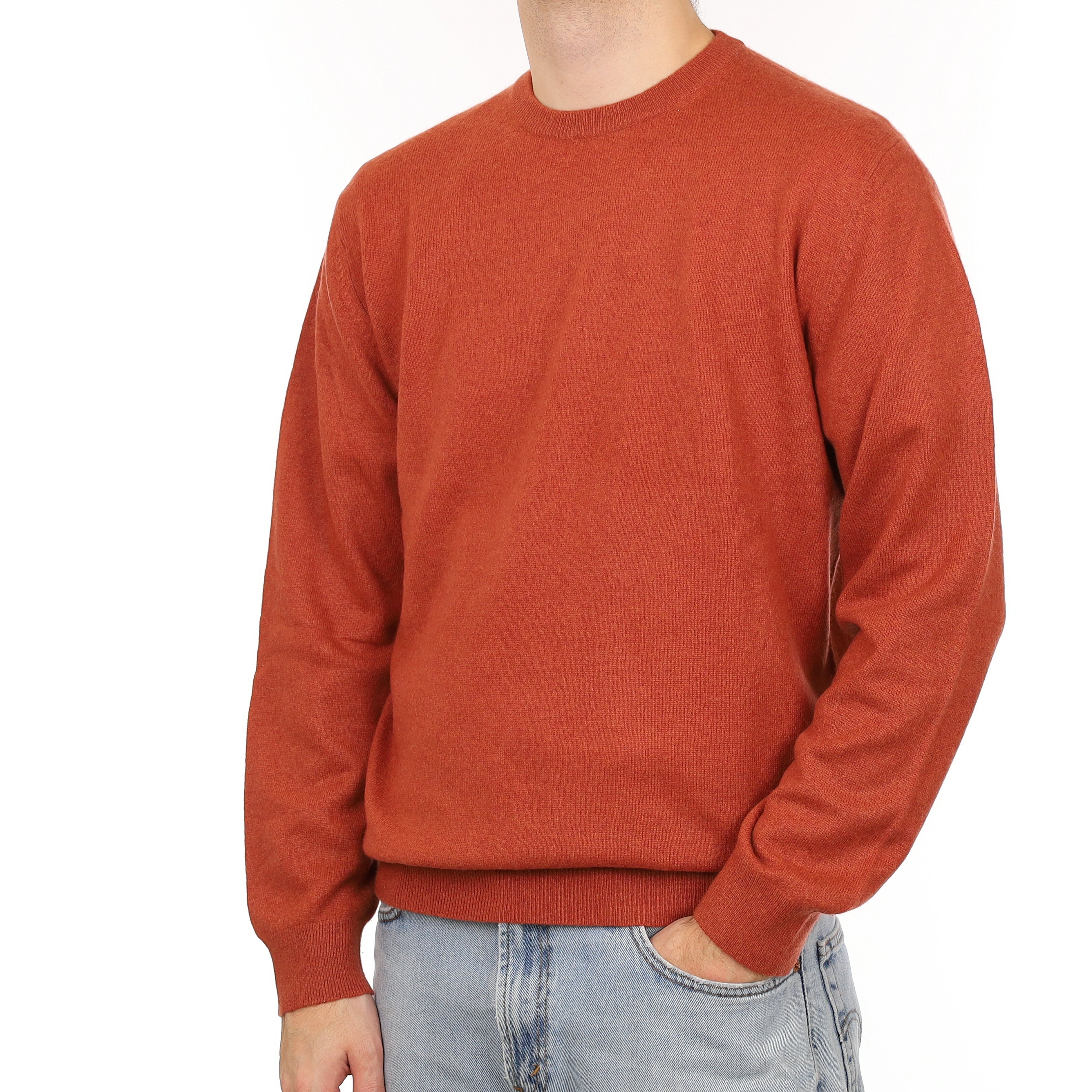 Men's Burnt Orange Cashmere Crew Neck Jumper Large