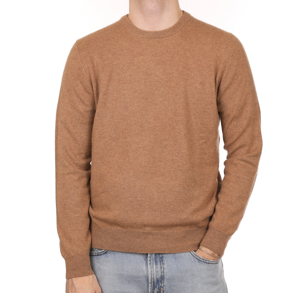 Men's Fudge Brown Cashmere Crew Neck Jumper Large