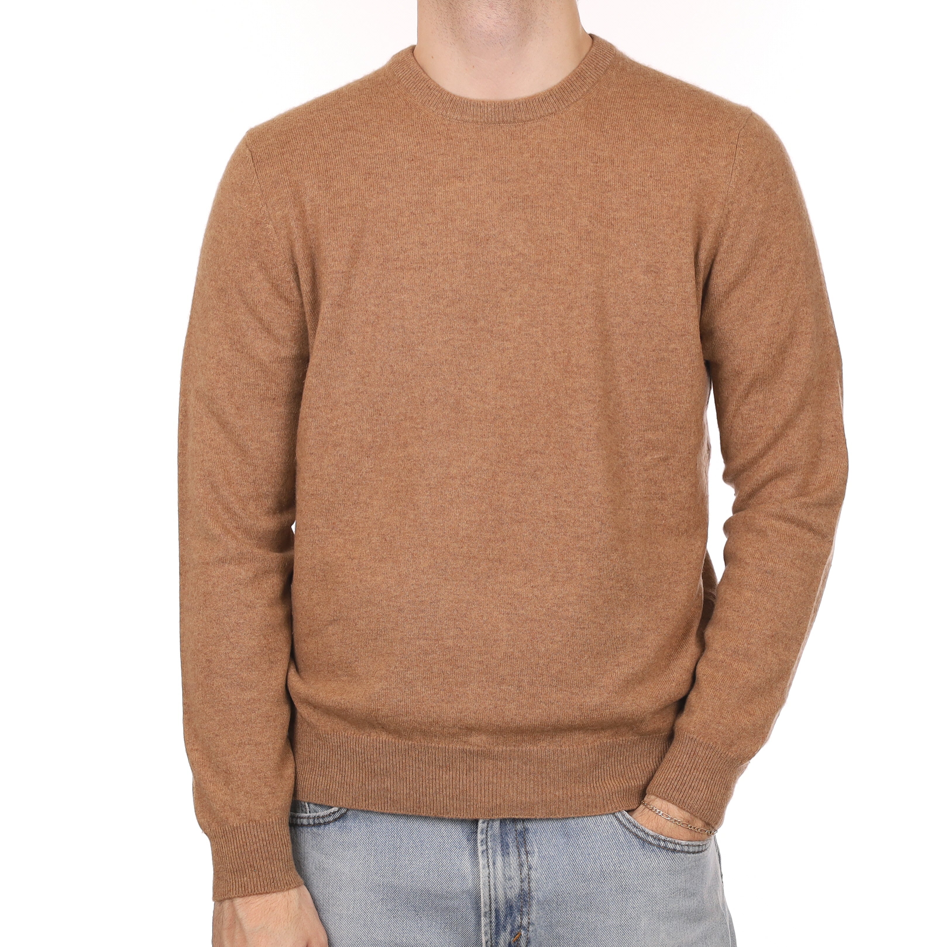 Men's Fudge Brown Cashmere Crew Neck Jumper Large