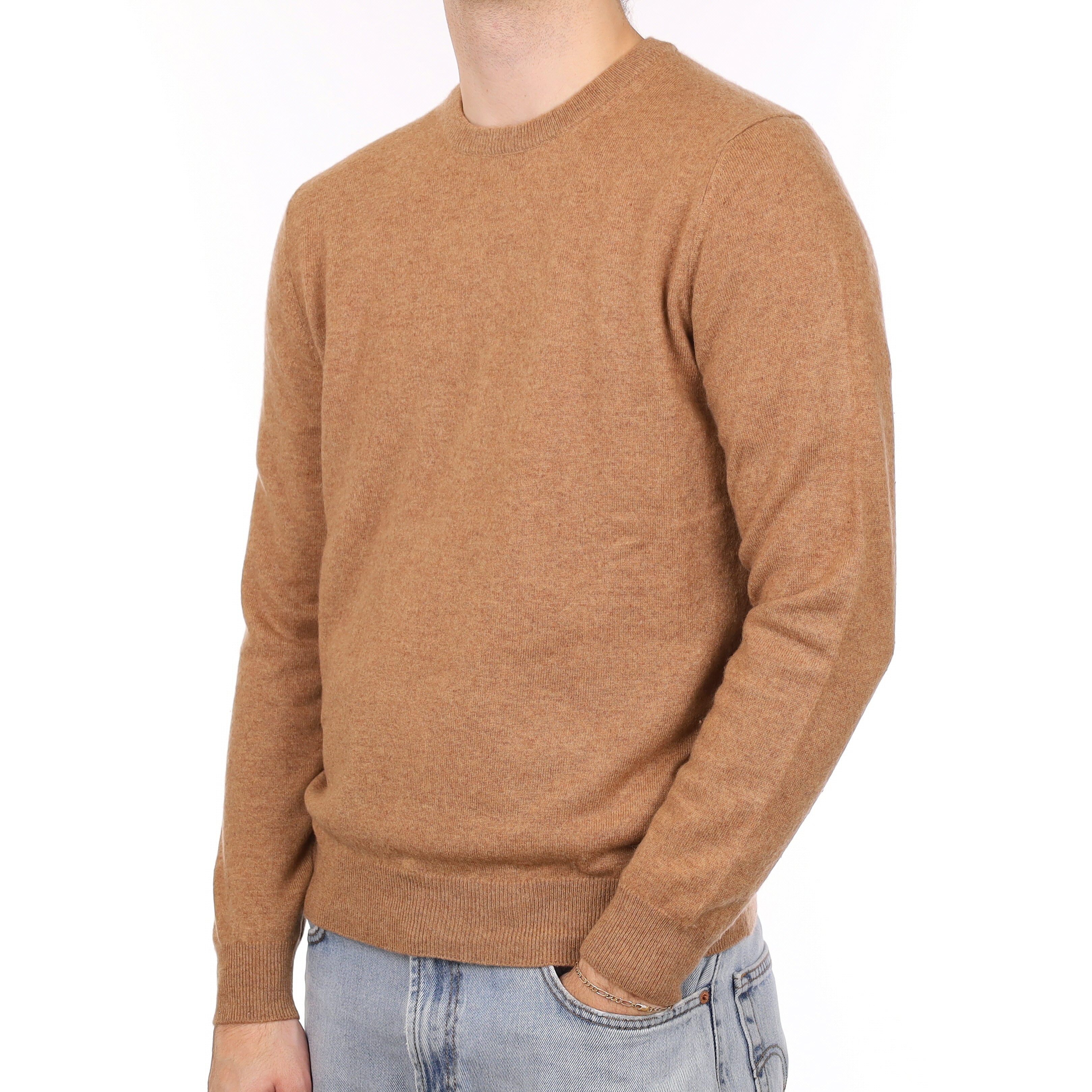 Men's Fudge Brown Cashmere Crew Neck Jumper Large
