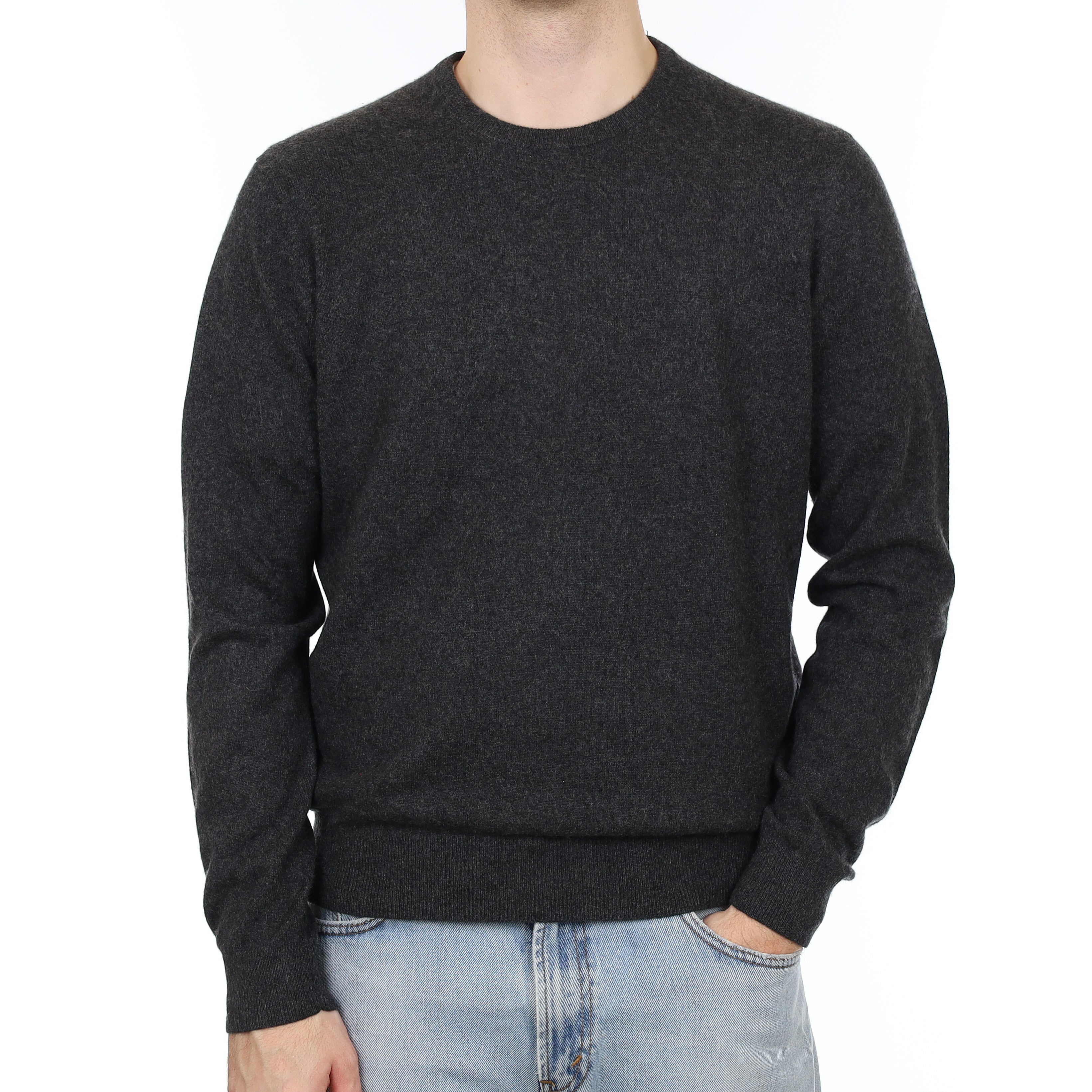 Men's Charcoal Grey Marl Cashmere Crew Neck Jumper Large